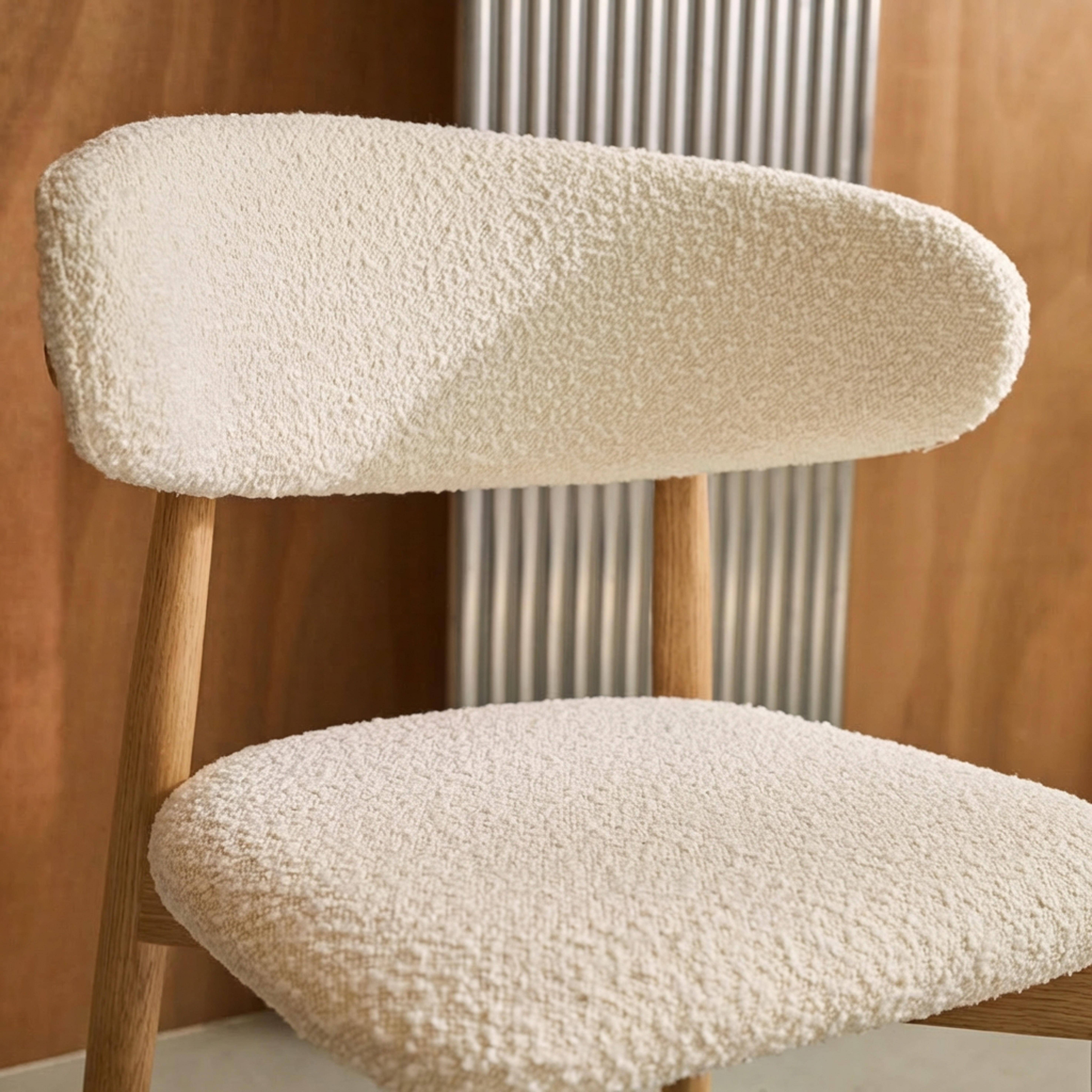 Stoelen bouclé bekleding en rubberhout (set van 2) naturel L 57 x B 50,5 x H 79 cm - Paola Photo4