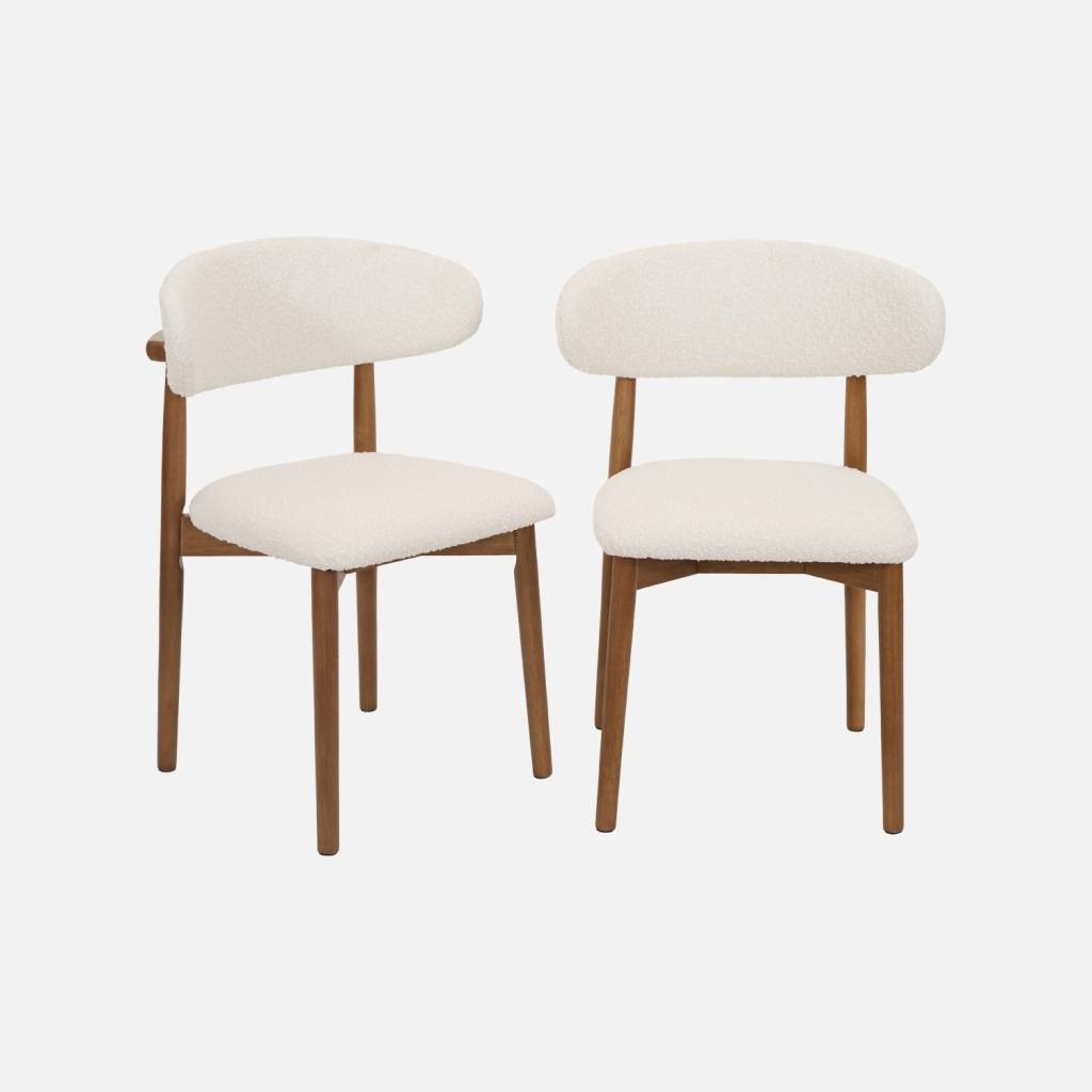 Stoelen rubberhout en bouclé bekleding (set van 2) walnoot