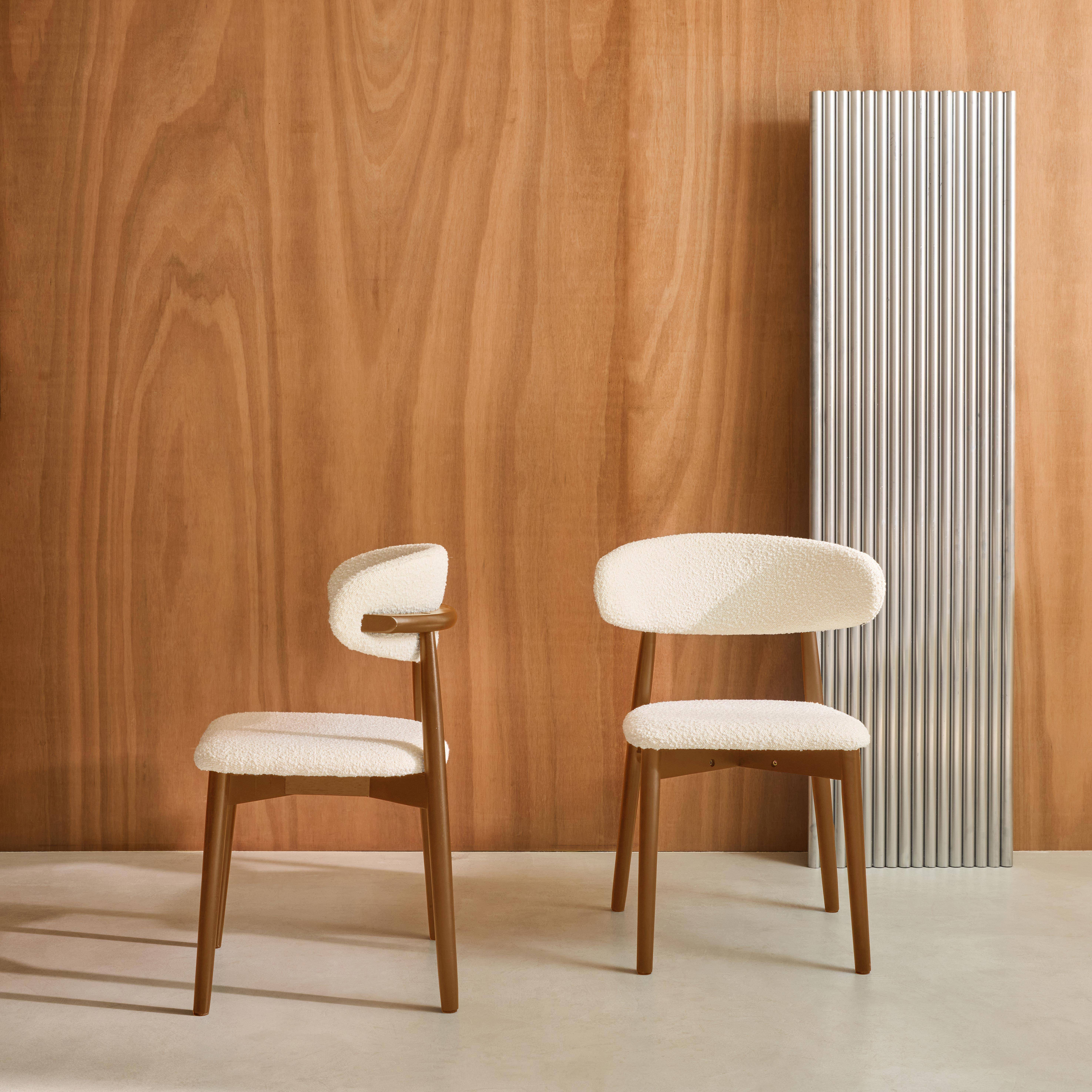 2er-Set Stühle aus nussbaumfarbenem Heveaholz mit cremeweißem Bouclé-Bezug - Paola ,sweeek,Photo2