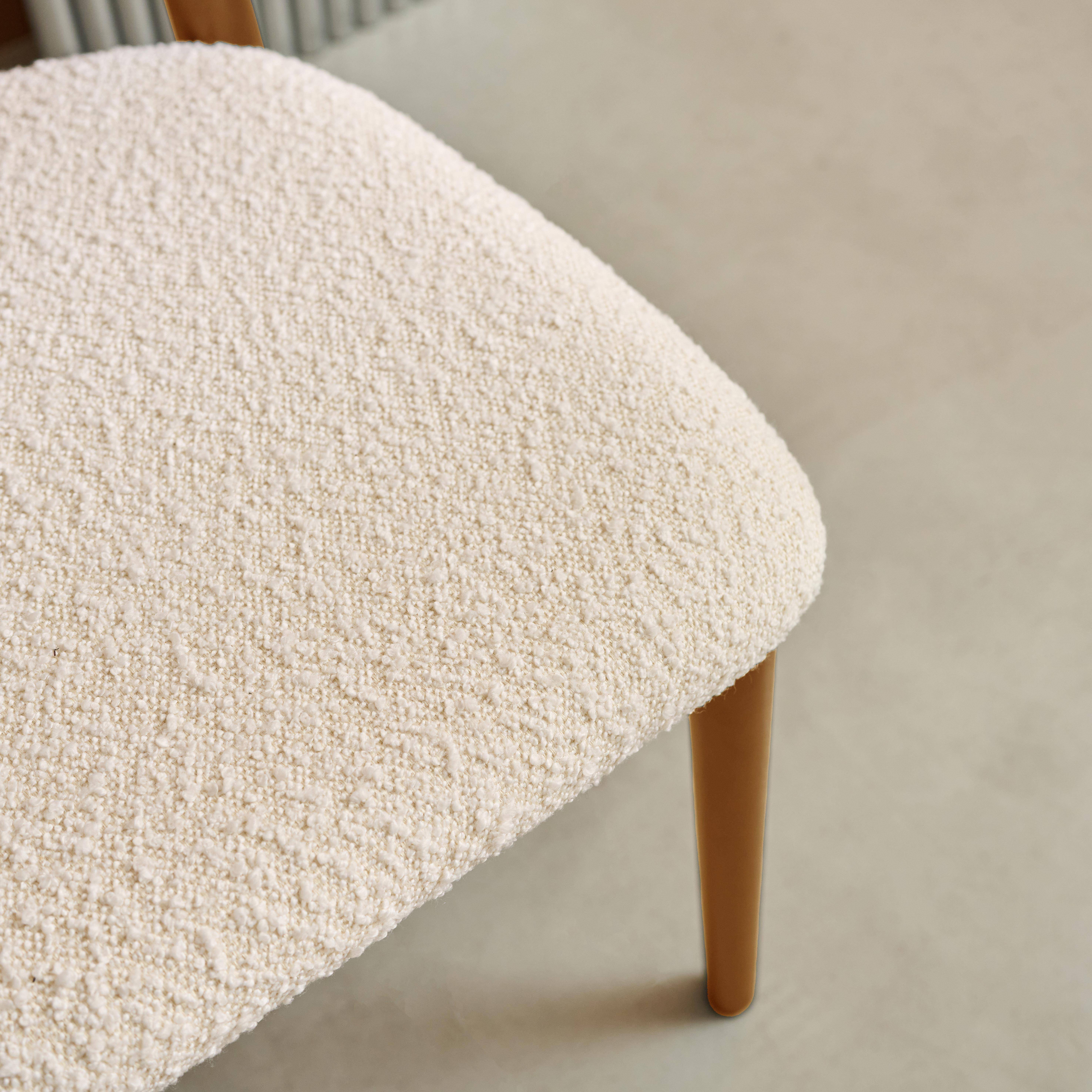 2er-Set Stühle aus nussbaumfarbenem Heveaholz mit cremeweißem Bouclé-Bezug - Paola  Photo3