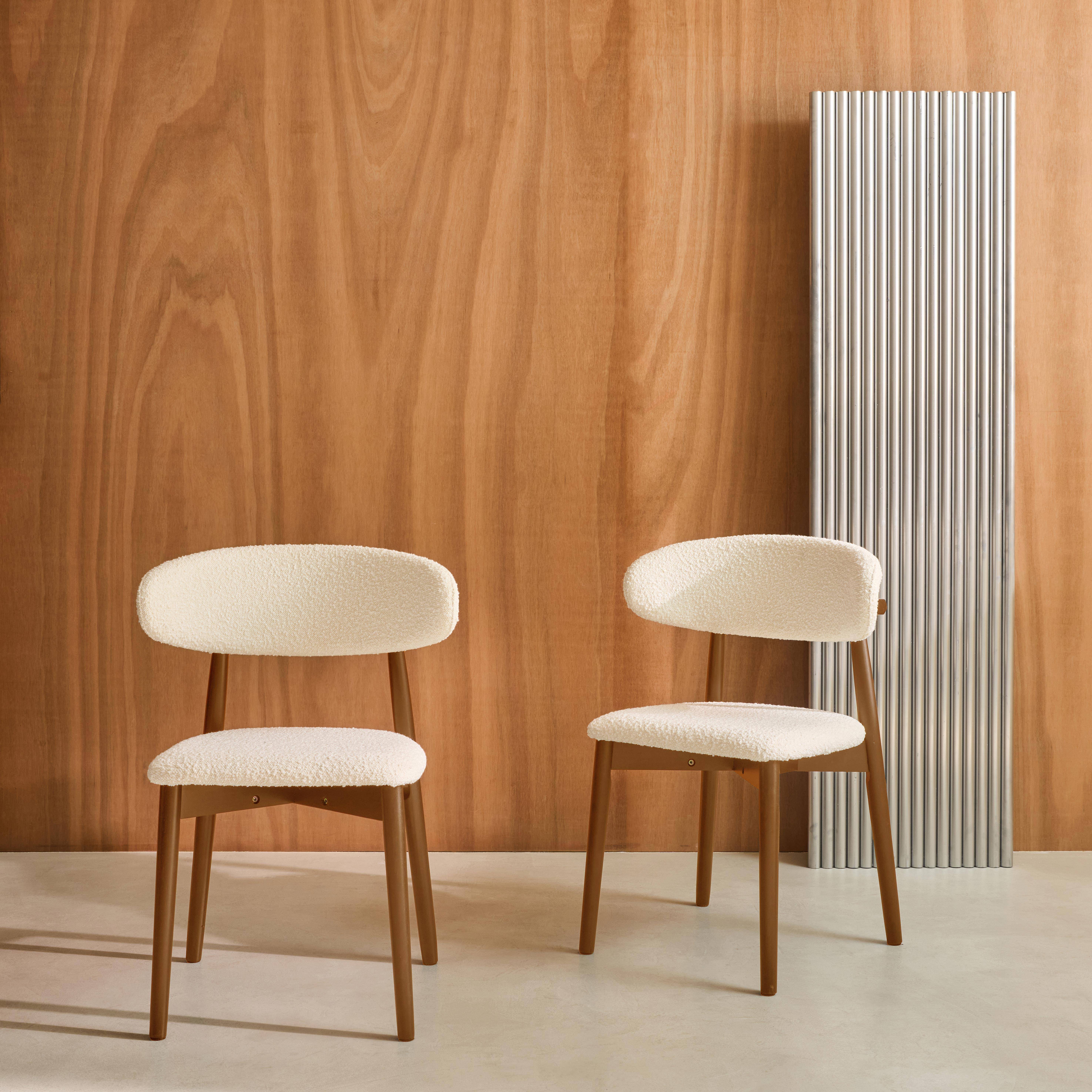 2er-Set Stühle aus nussbaumfarbenem Heveaholz mit cremeweißem Bouclé-Bezug - Paola ,sweeek,Photo1