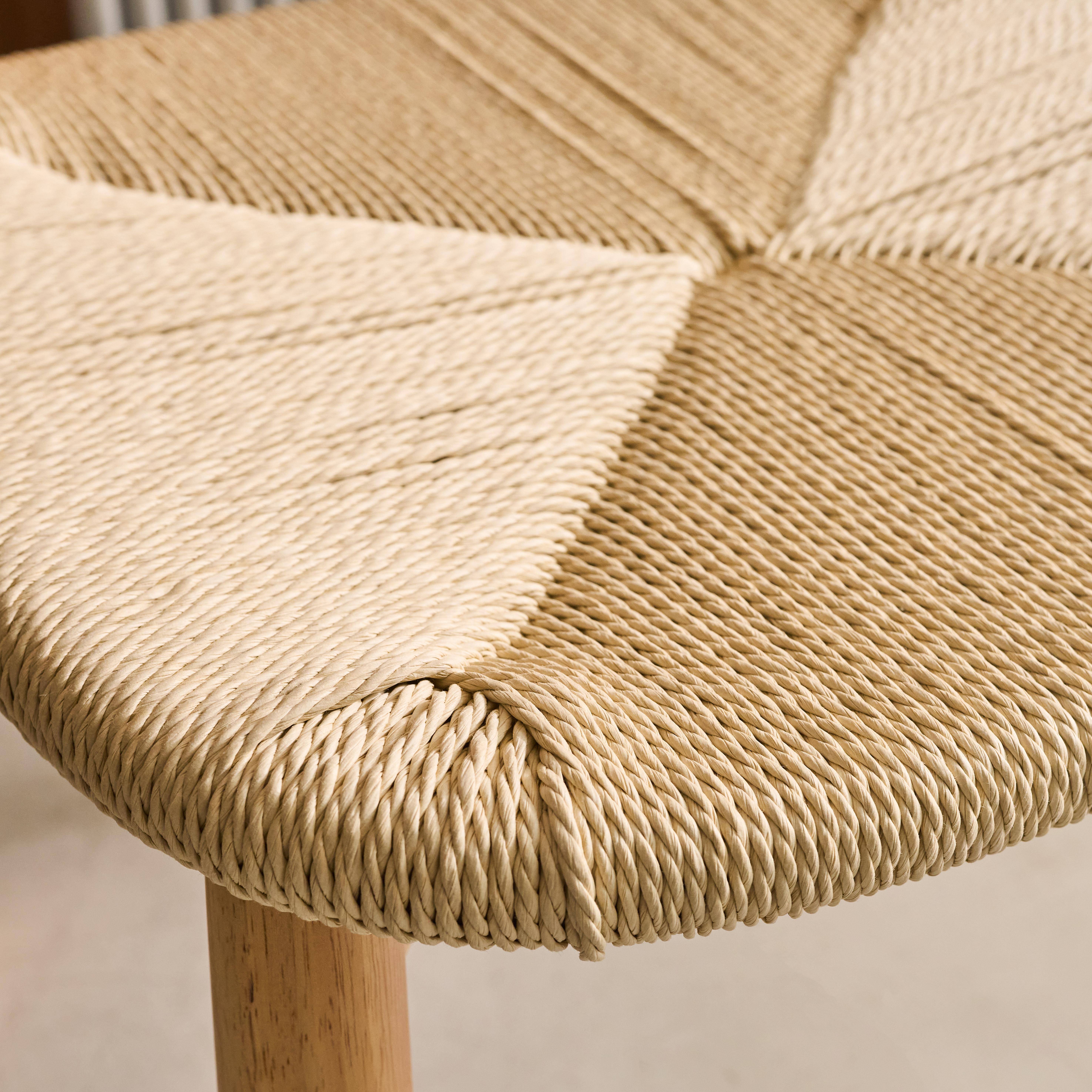 Lot de 2 chaises scandinaves en bois d'hévéa effet naturel et assise en corde beige Photo3