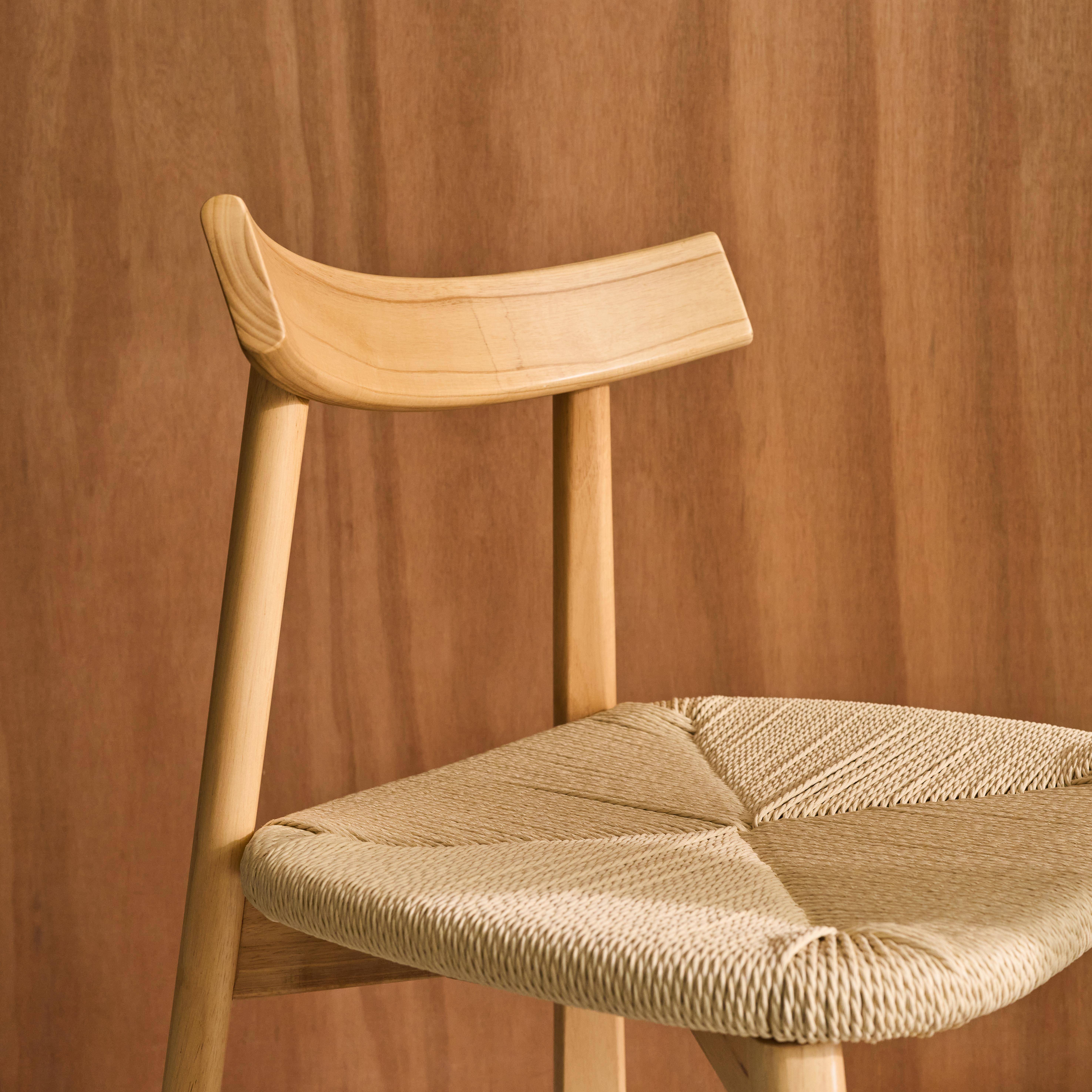 Lot de 2 chaises scandinaves en bois d'hévéa effet naturel et assise en corde beige Photo5