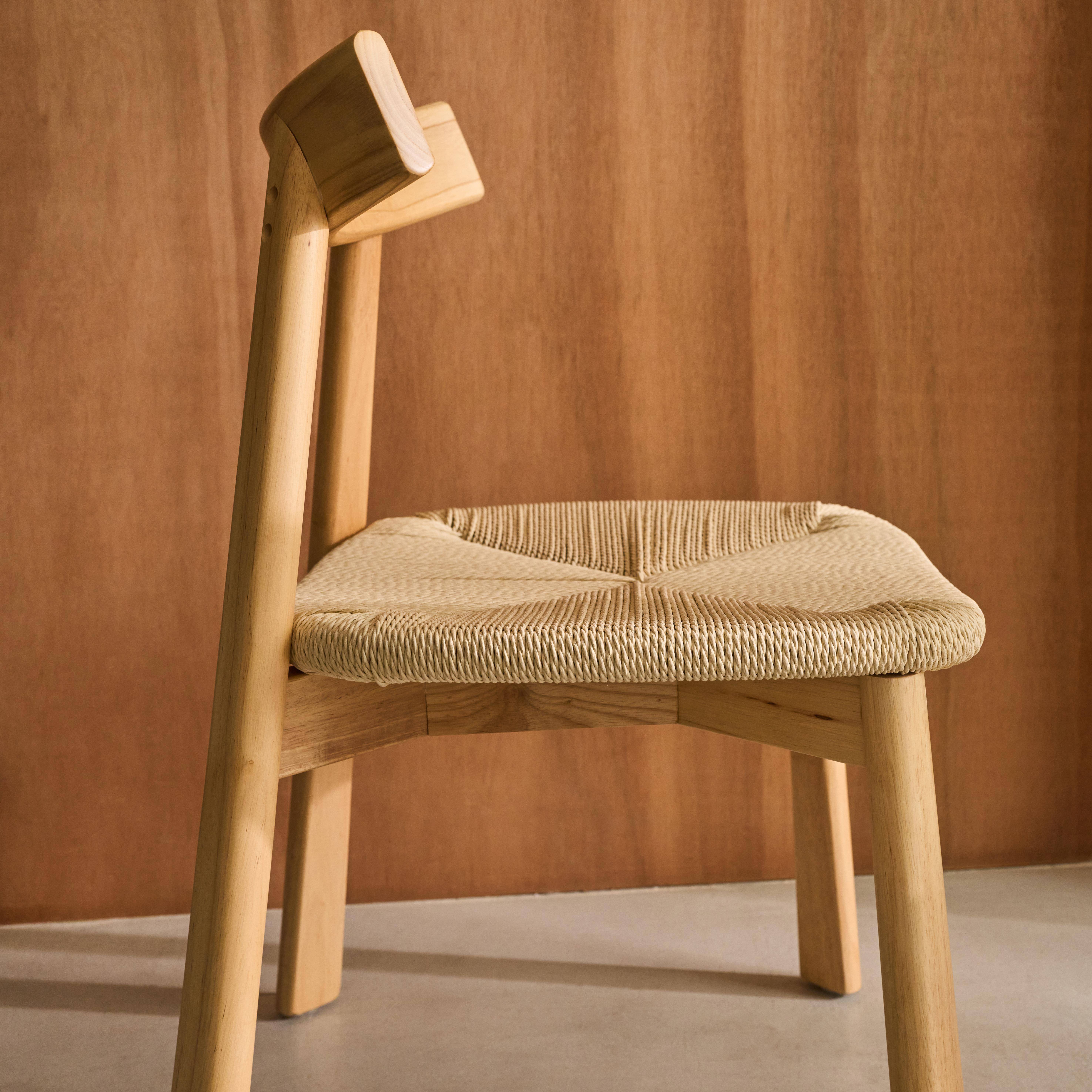 Lot de 2 chaises scandinaves en bois d'hévéa effet naturel et assise en corde beige,sweeek,Photo4