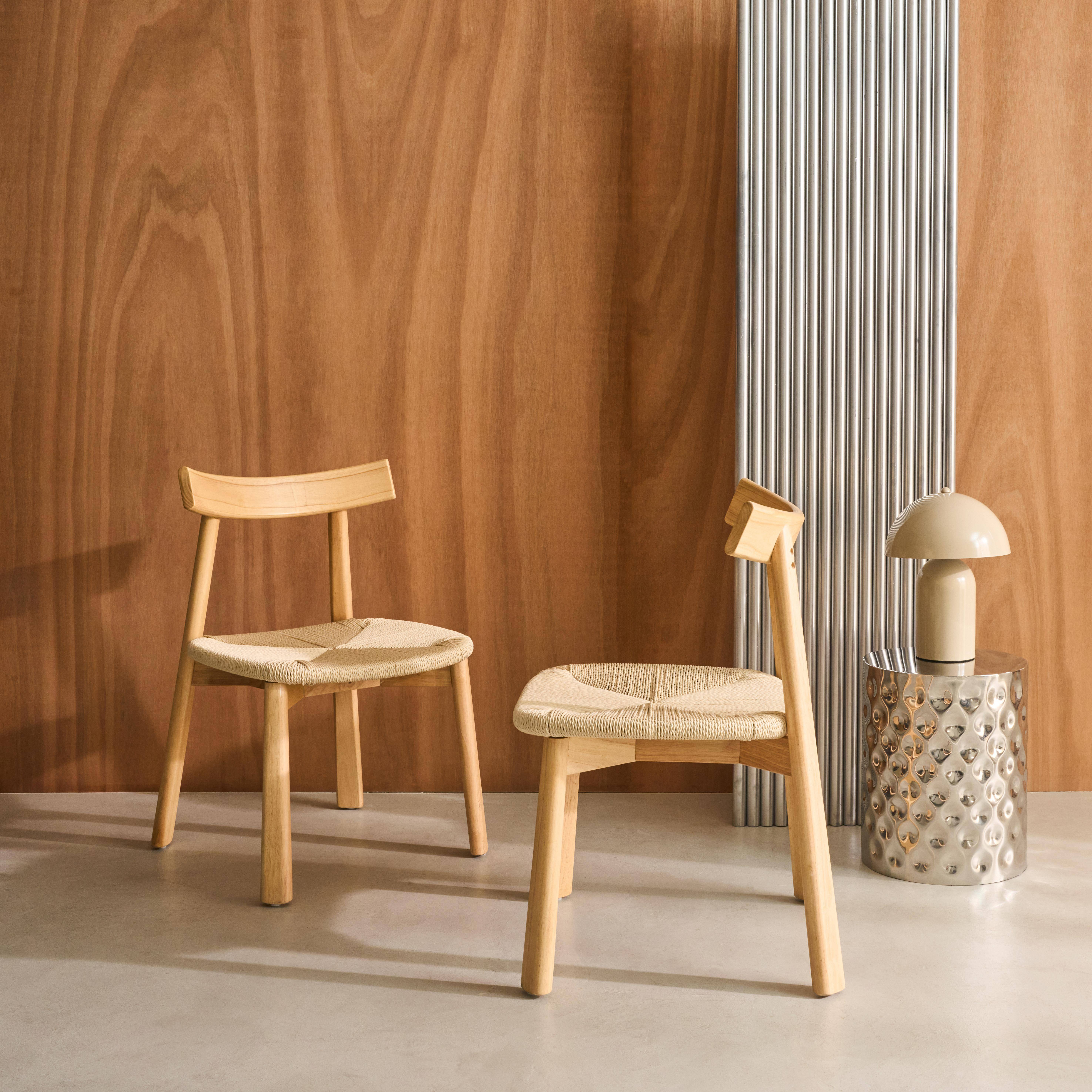 Lot de 2 chaises scandinaves en bois d'hévéa effet naturel et assise en corde beige,sweeek,Photo1