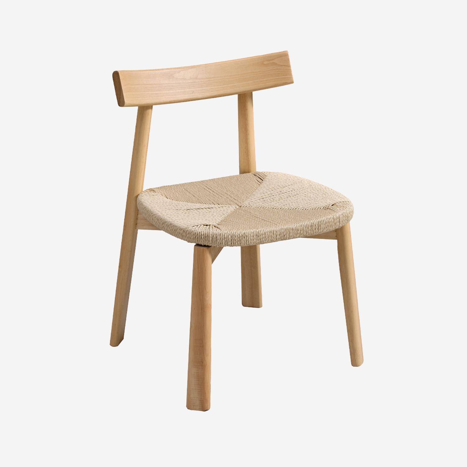 2er-Set skandinavische Stühle naturfarbenes Heveaholz und beige Seilbespannung - Tilda Photo2