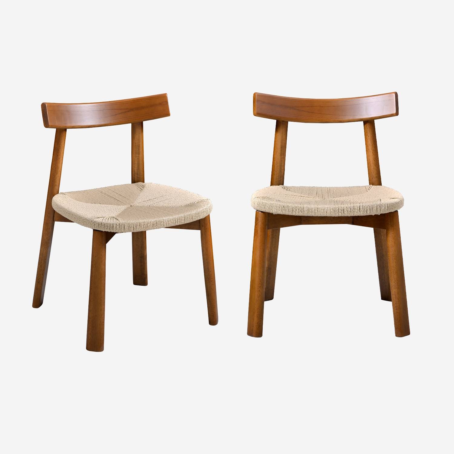 Set di 2 sedie scandinave in legno di hevea con seduta in corda