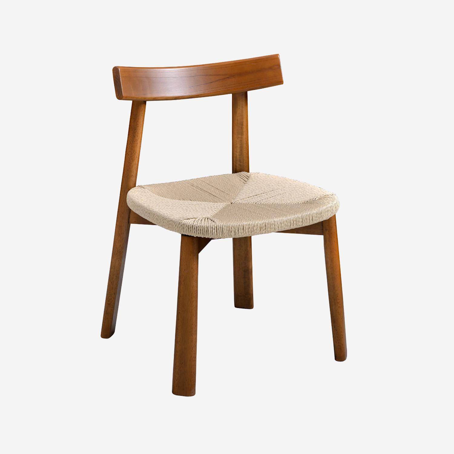Lot de 2 chaises scandinaves en bois d'hévéa effet noyer et assise en corde beige Photo2