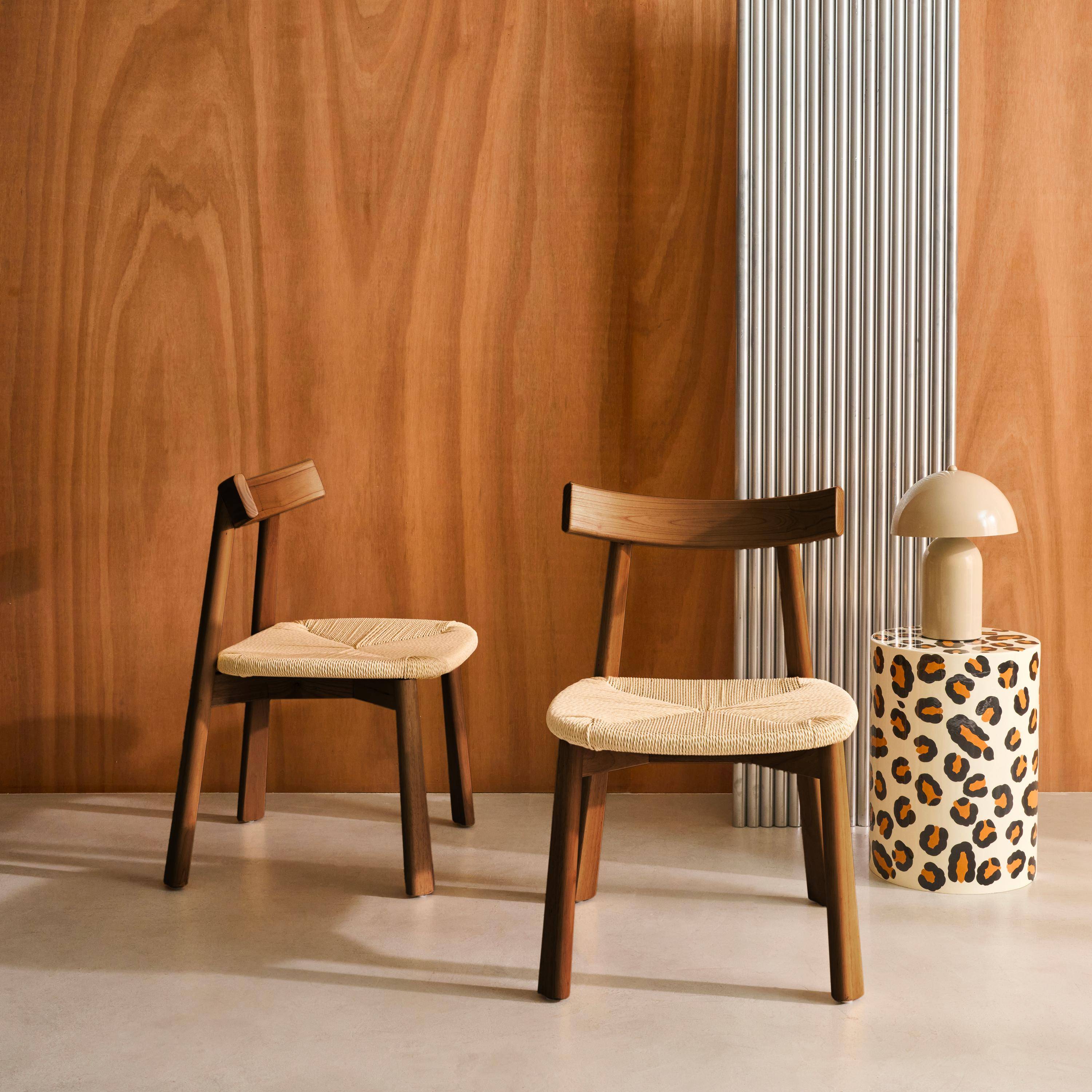 Set of 2 Scandinavian chairs in walnut rubberwood with beige rope seat, Tilda 53x55x79 cm,sweeek,Photo2