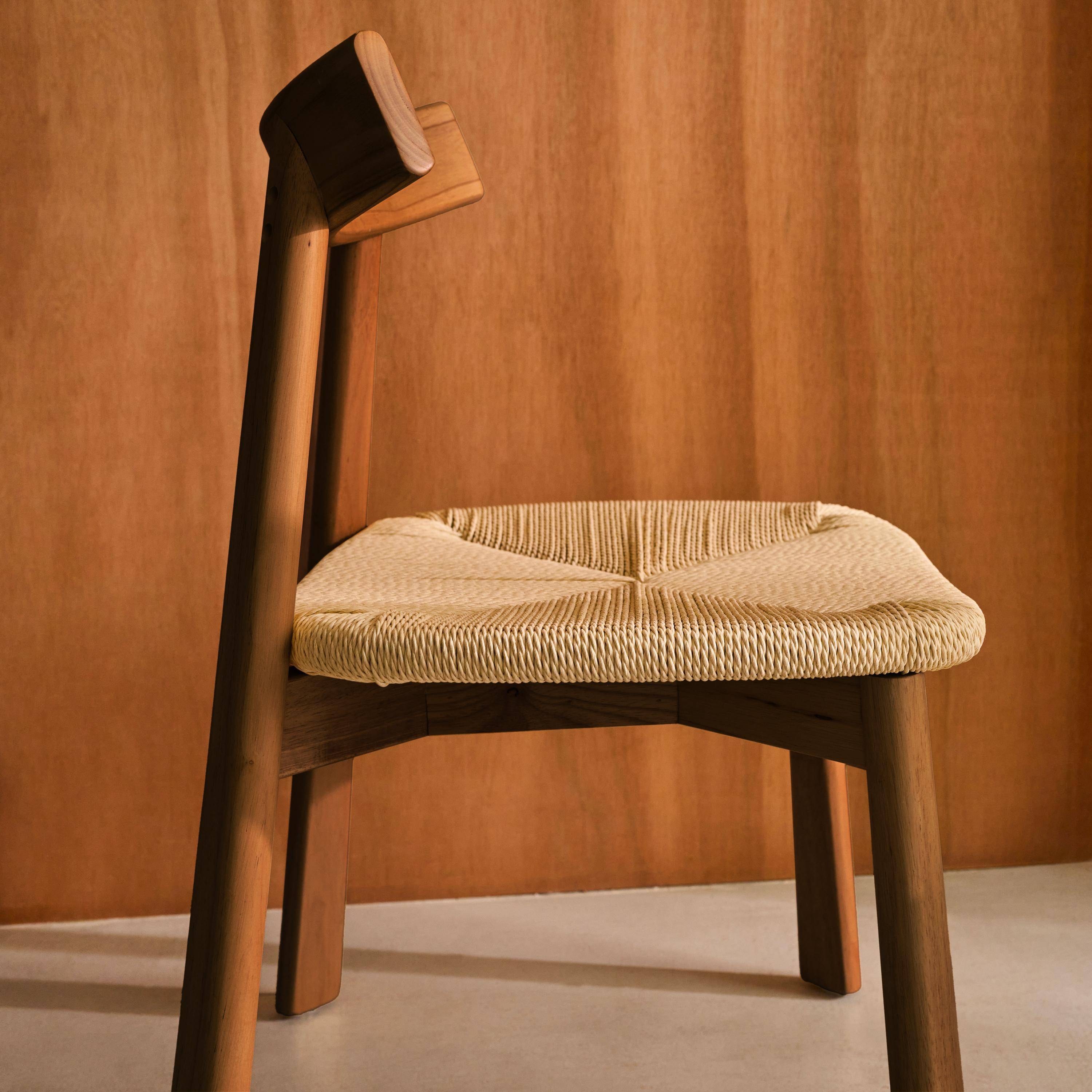 Set of 2 Scandinavian chairs in walnut rubberwood with beige rope seat, Tilda 53x55x79 cm Photo4