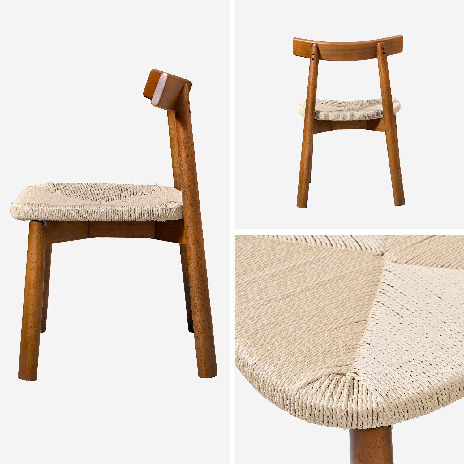 Lot de 2 chaises scandinaves en bois d'hévéa effet noyer et assise en corde beige Photo4