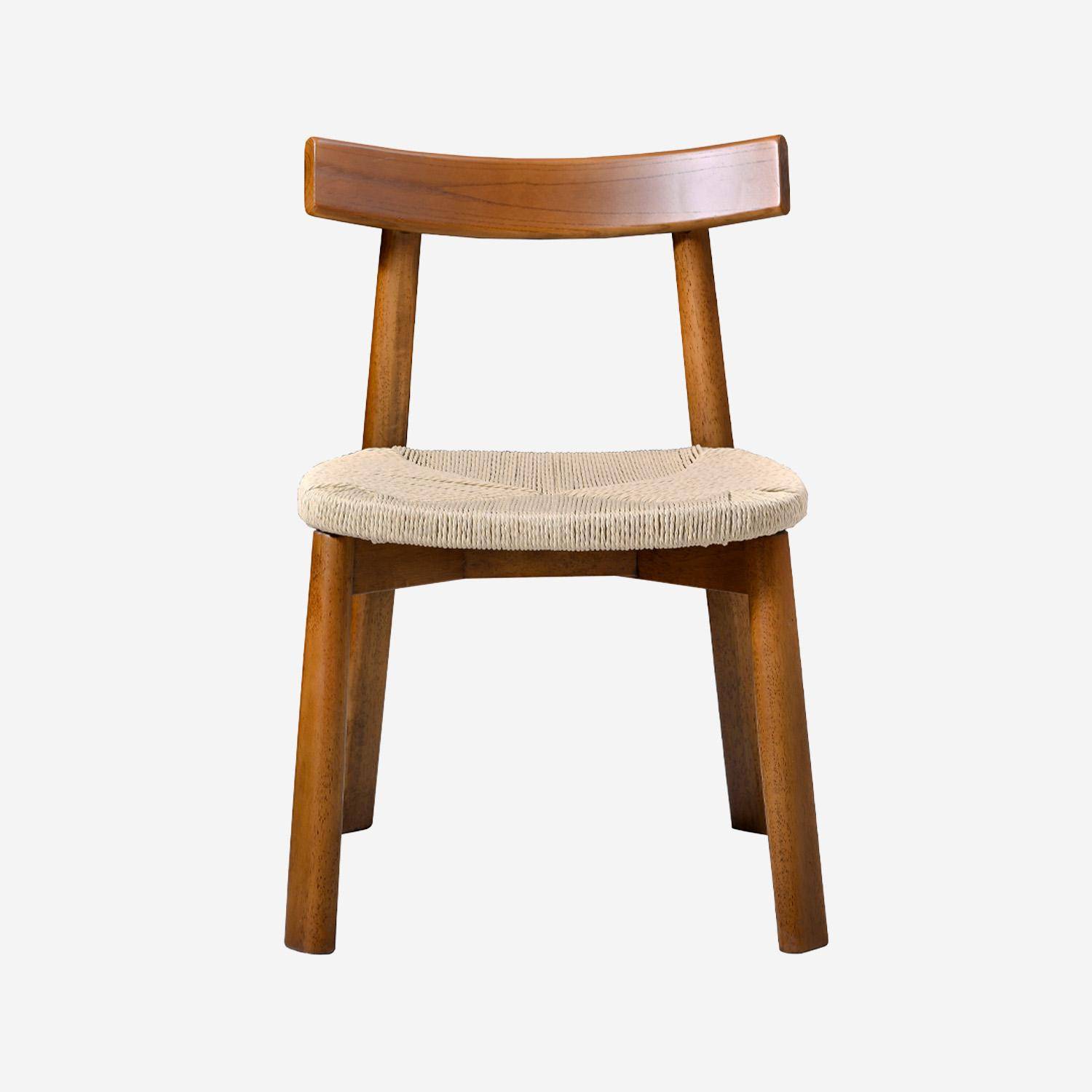 Lot de 2 chaises scandinaves en bois d'hévéa effet noyer et assise en corde beige Photo3