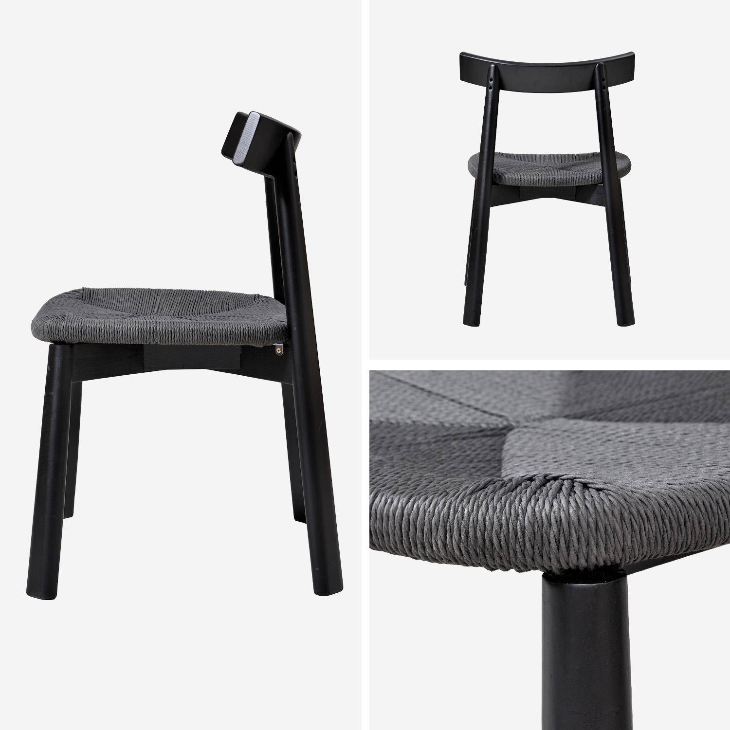 Lot de 2 chaises scandinaves en bois d'hévéa noir et assise en corde noire Photo4