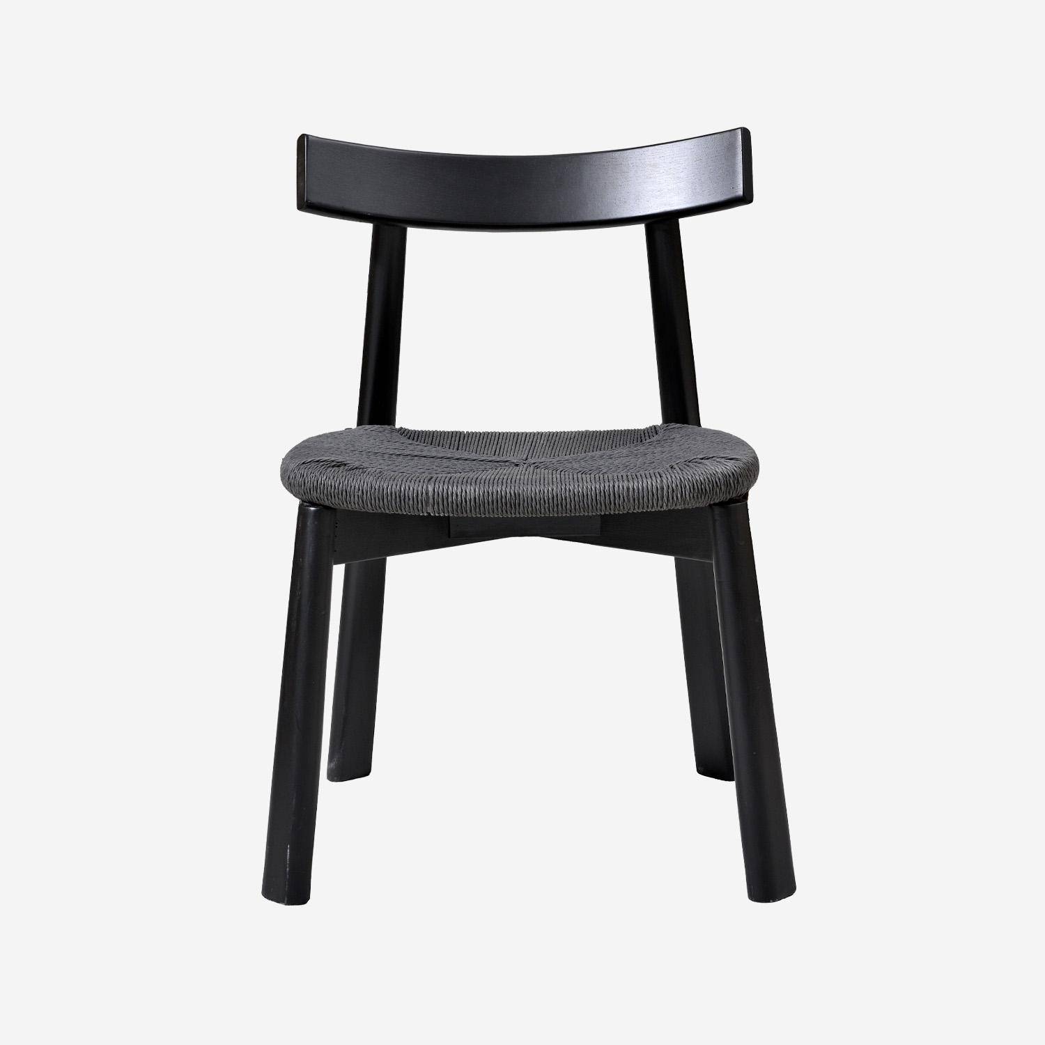 Lot de 2 chaises scandinaves en bois d'hévéa noir et assise en corde noire Photo3