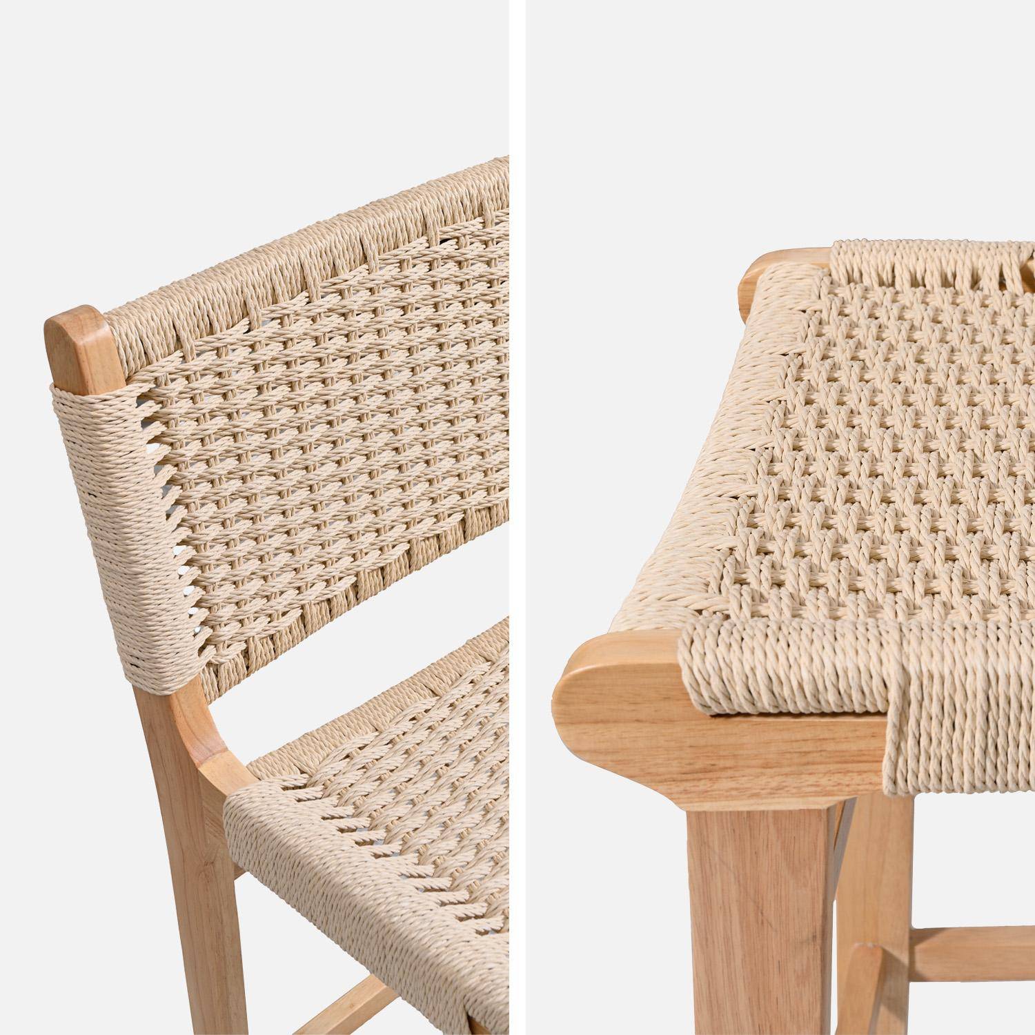 Set di 2 sgabelli da bar in legno di hevea e seduta in corde, Joy, Marrone naturale, 49.5x51x96 cm,sweeek,Photo5