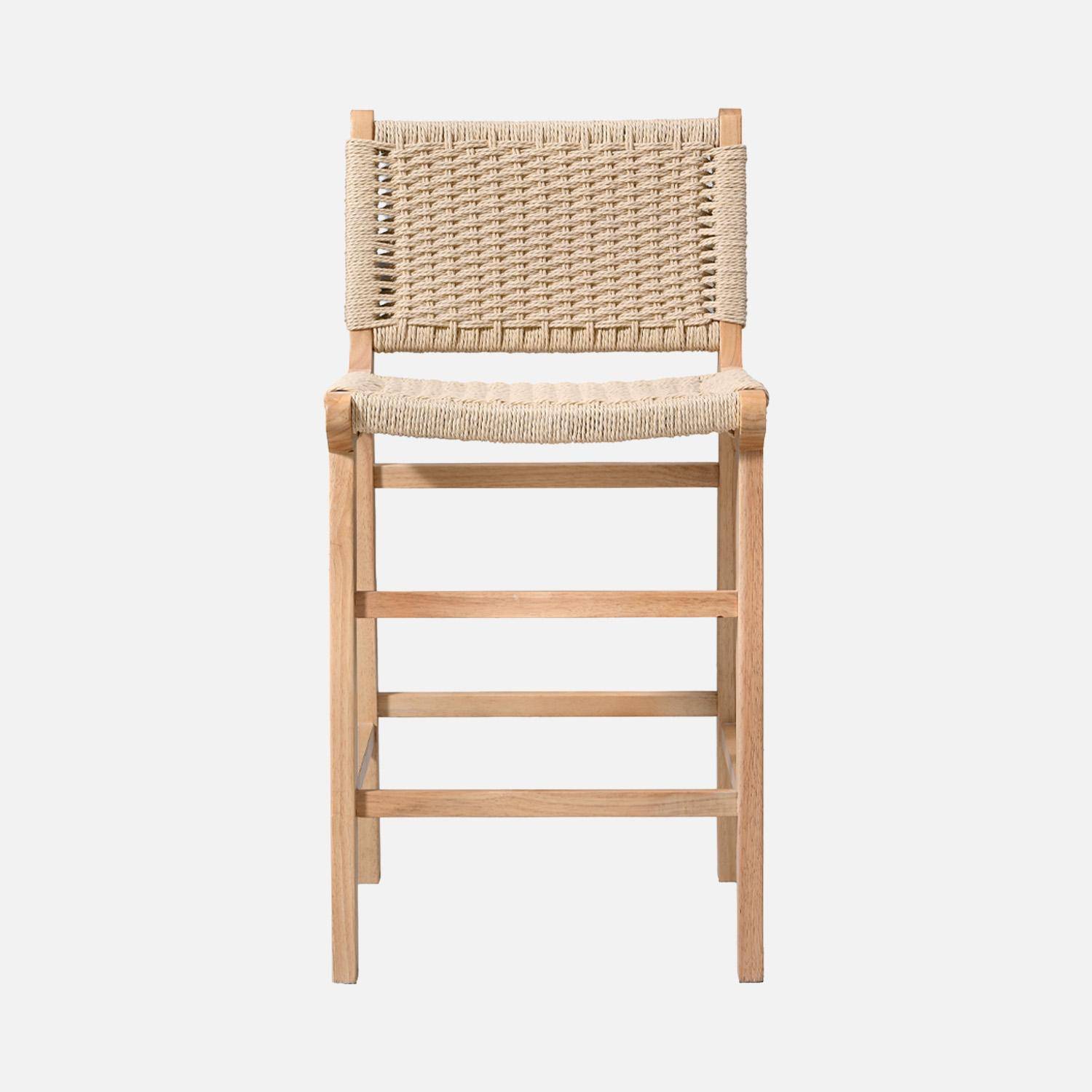 Set di 2 sgabelli da bar in legno di hevea e seduta in corde, Joy, Marrone naturale, 49.5x51x96 cm,sweeek,Photo3