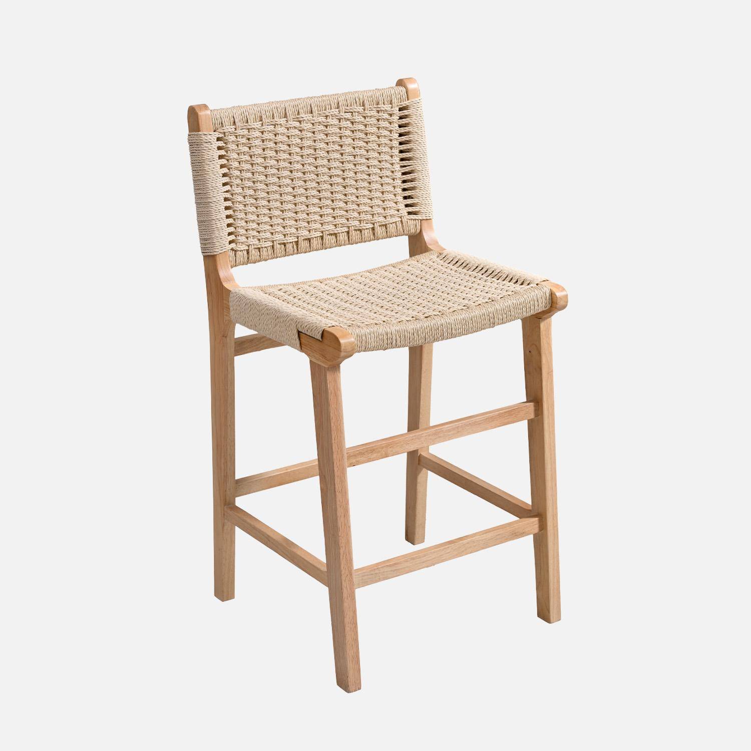 Set di 2 sgabelli da bar in legno di hevea e seduta in corde, Joy, Marrone naturale, 49.5x51x96 cm,sweeek,Photo2