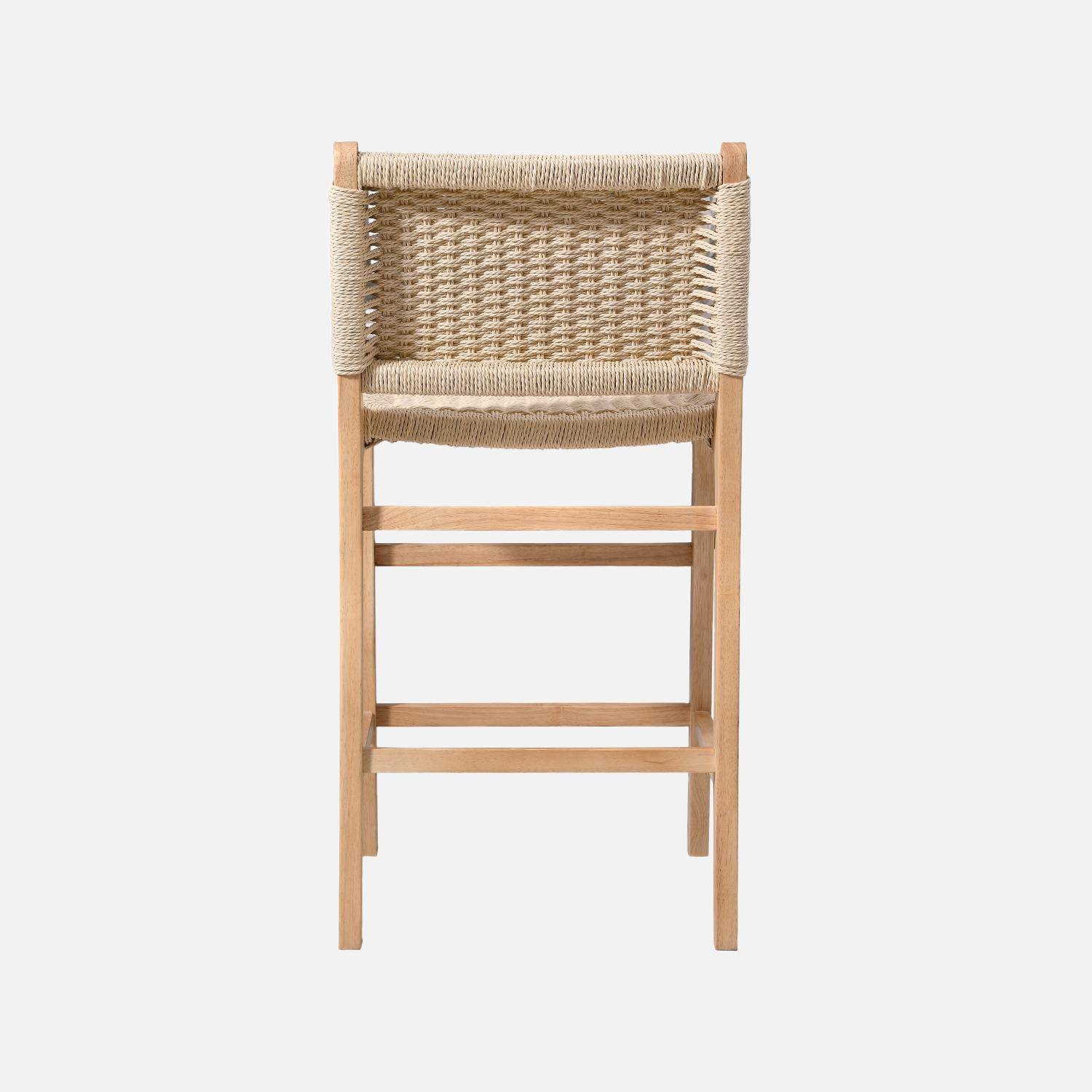 Lot de 2 tabourets de bar en bois d'hévéa naturel et assise en cordes beiges,sweeek,Photo3