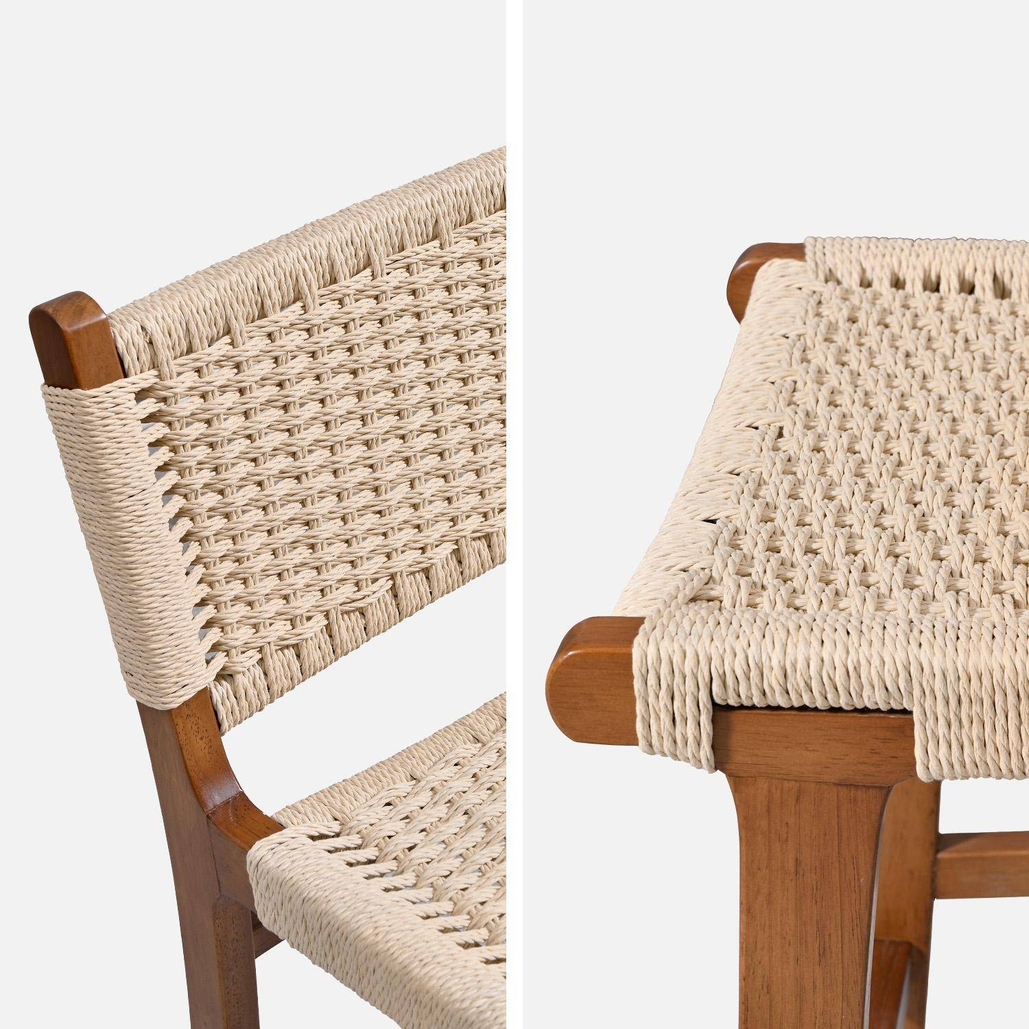 Taburete de bar de madera de hevea y asiento de cuerdas, set de 2 Efecto nogal - 49.5x51x96 cm,sweeek,Photo4
