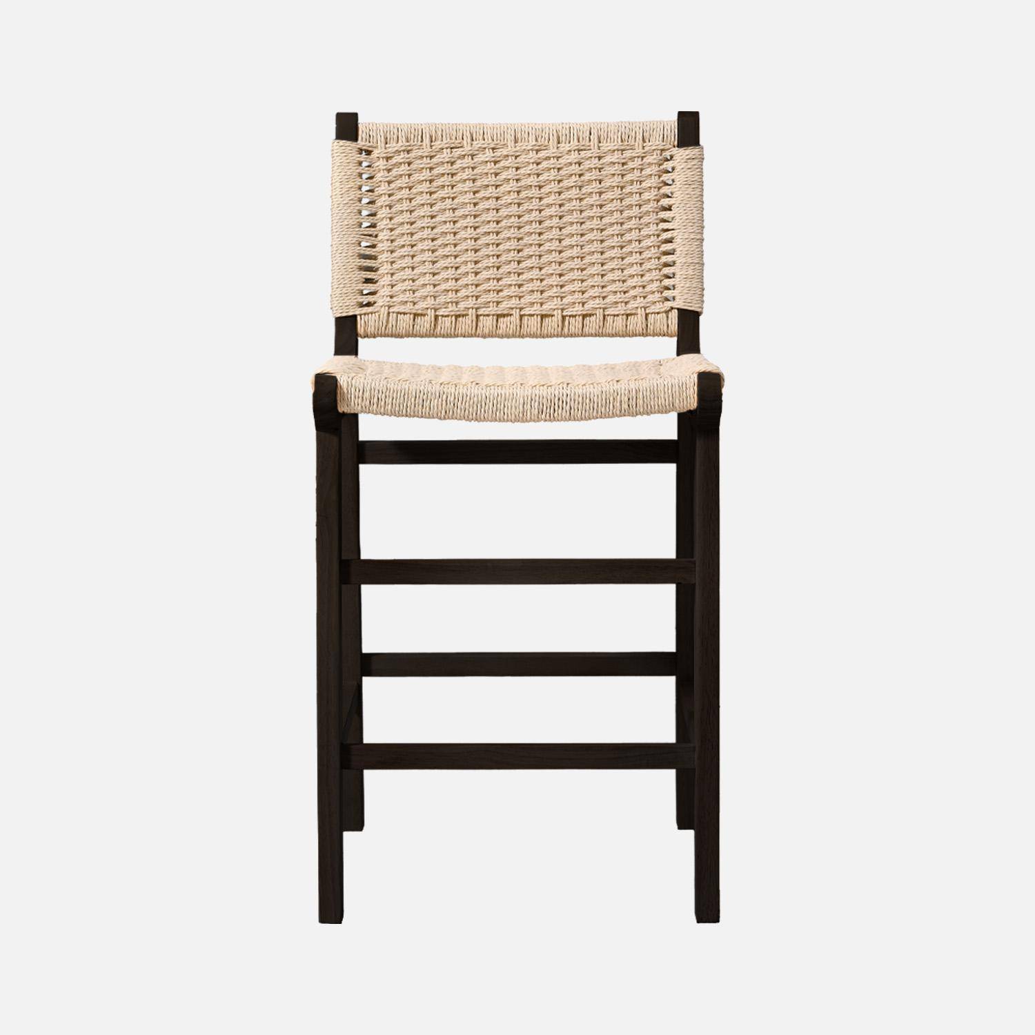 Set di 2 sgabelli da bar in legno di hevea e seduta in corde, Joy, Nero, 49.5x51x96 cm,sweeek,Photo3
