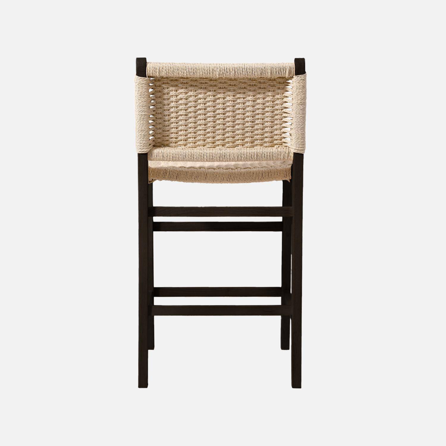 Lot de 2 tabourets de bar en bois d'hévéa noir et assise en cordes beiges,sweeek,Photo3