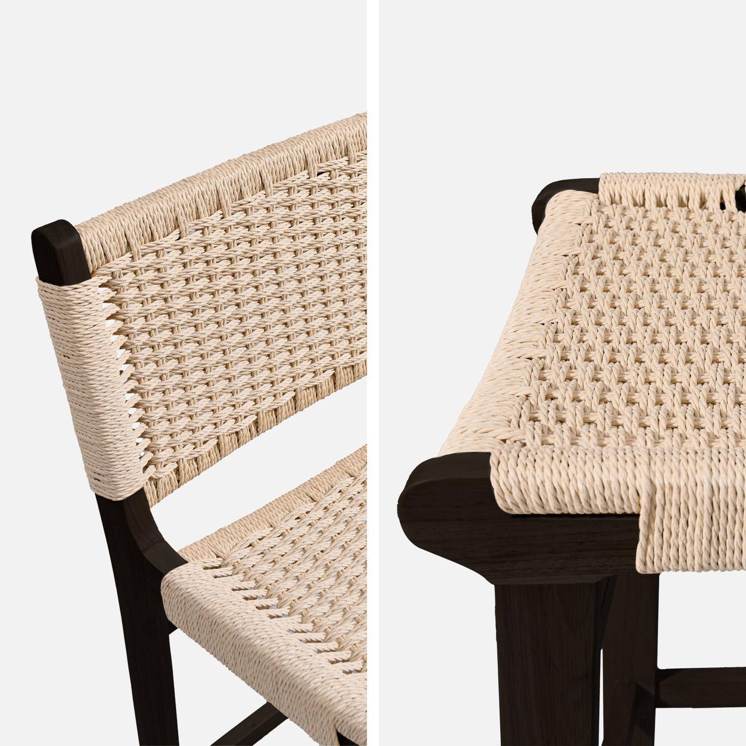 Set di 2 sgabelli da bar in legno di hevea e seduta in corde, Joy, Nero, 49.5x51x96 cm,sweeek,Photo5