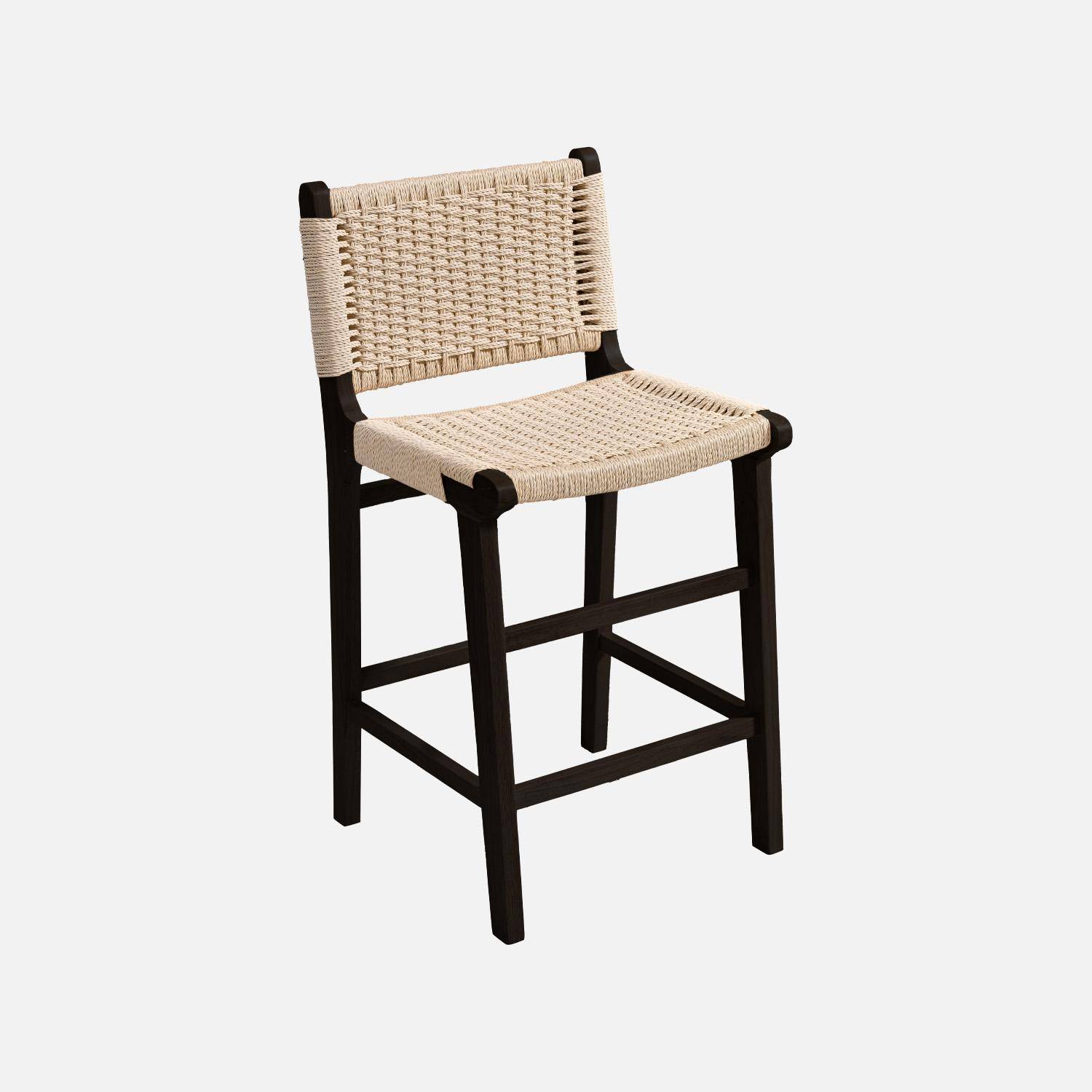 Set di 2 sgabelli da bar in legno di hevea e seduta in corde, Joy, Nero, 49.5x51x96 cm Photo2