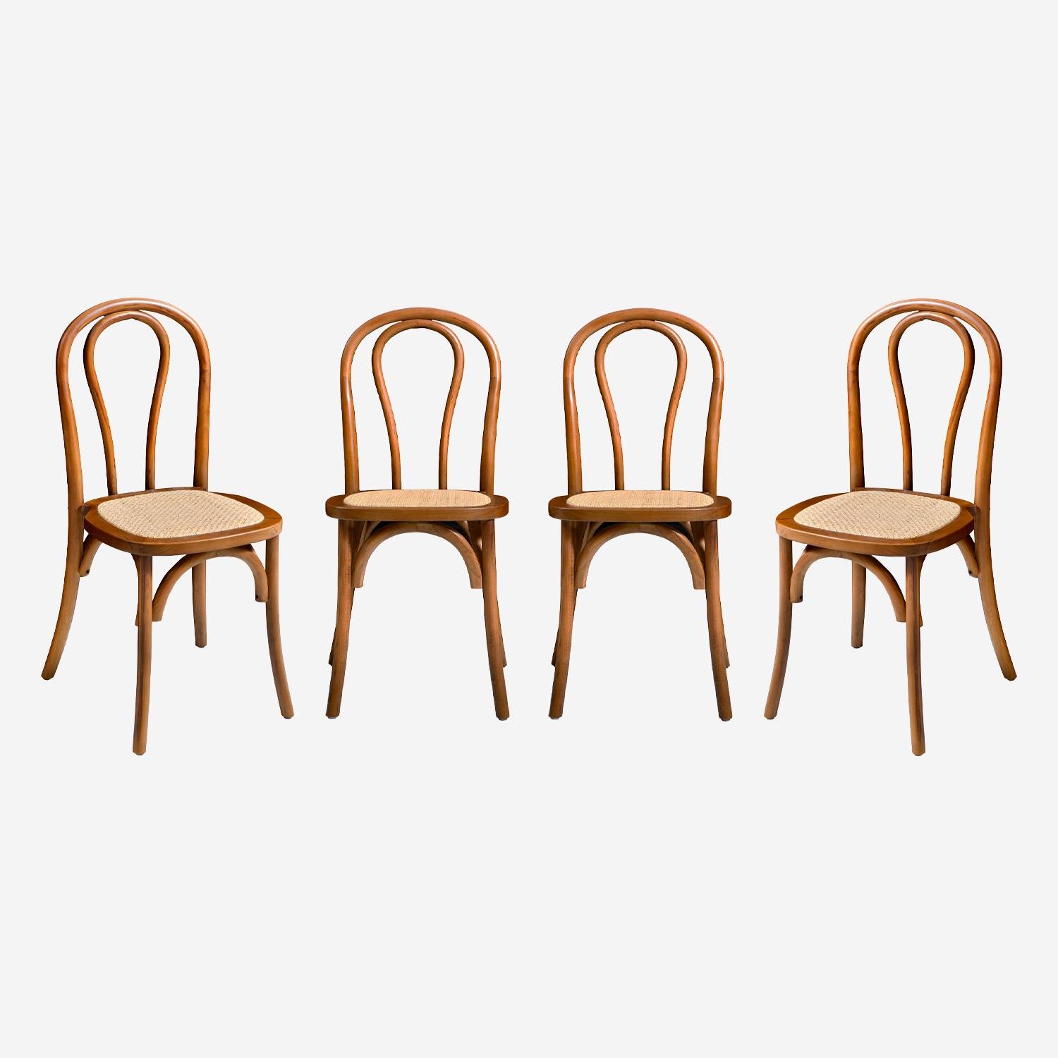 Set di 4 sedie vintage in legno e rattan