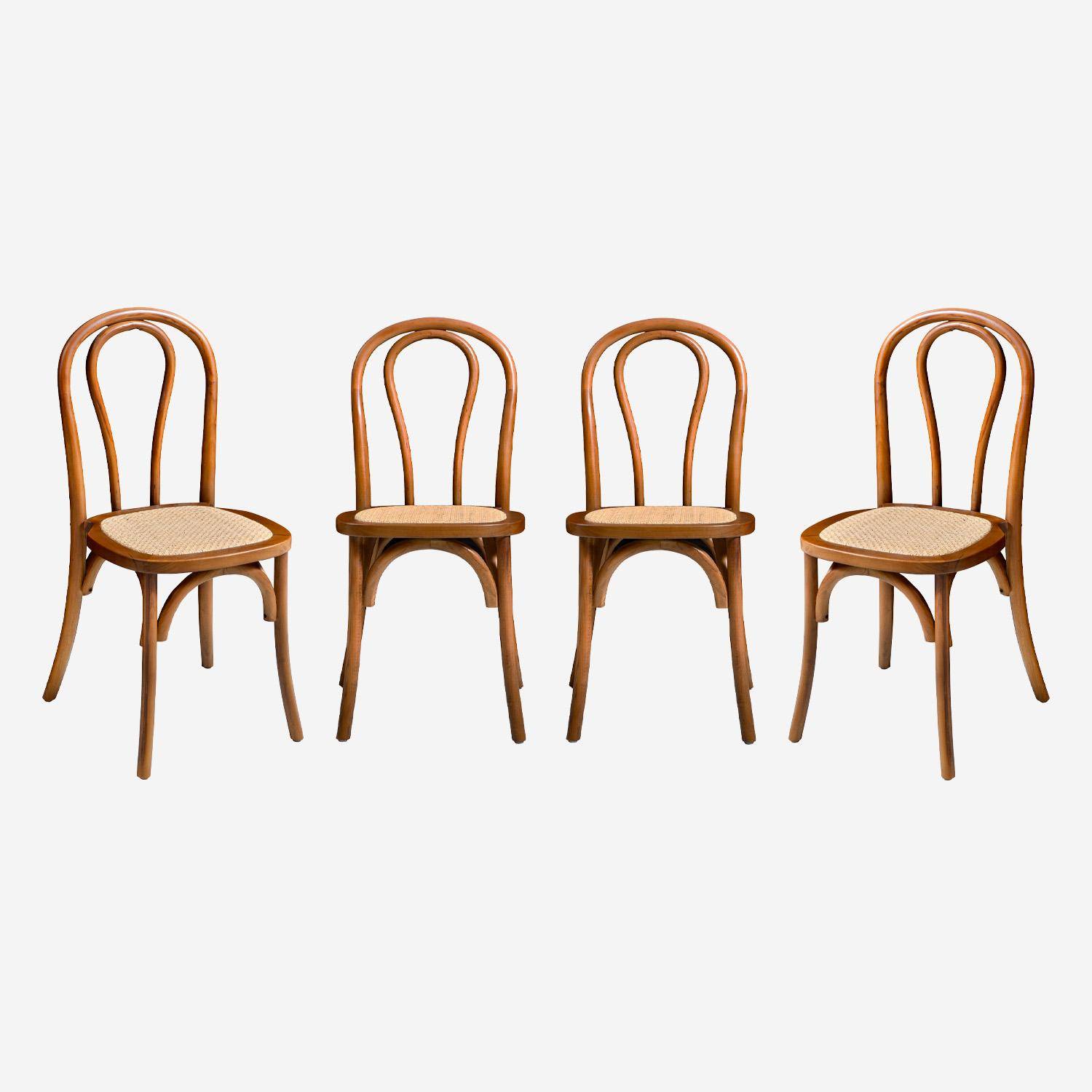 Set di 4 sedie vintage in legno e rattan, Bastille, 48x49.5x90 cm Photo3