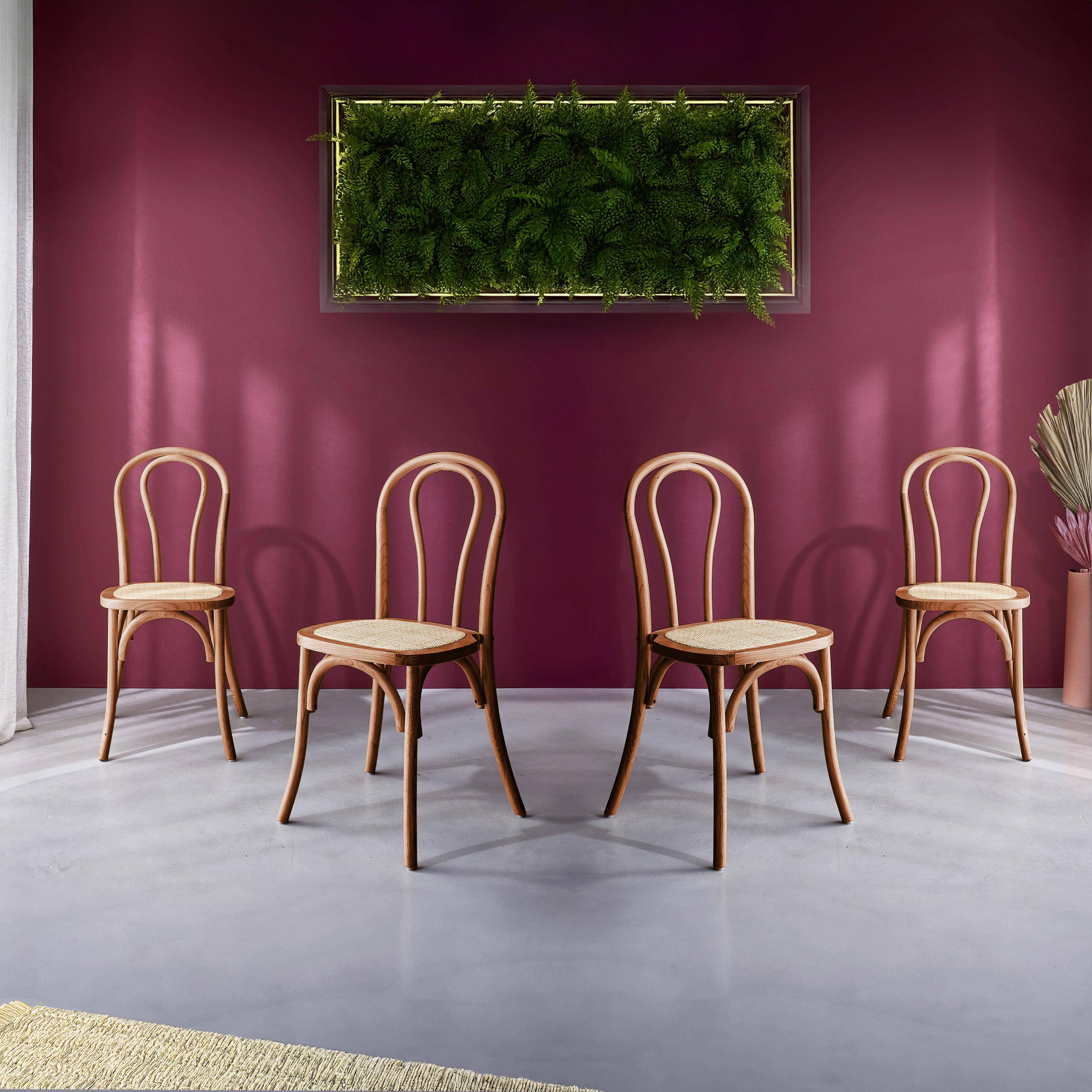 Set di 4 sedie vintage in legno e rattan, Bastille, 48x49.5x90 cm Photo1