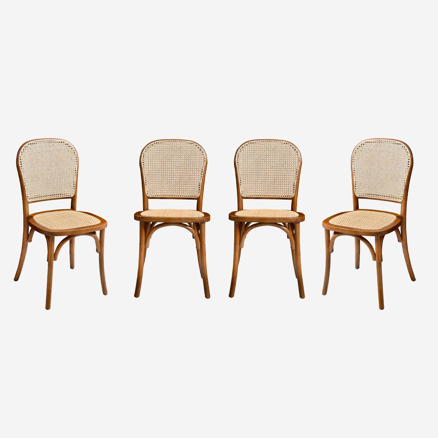 Set di 4 sedie in legno e rattan vintage