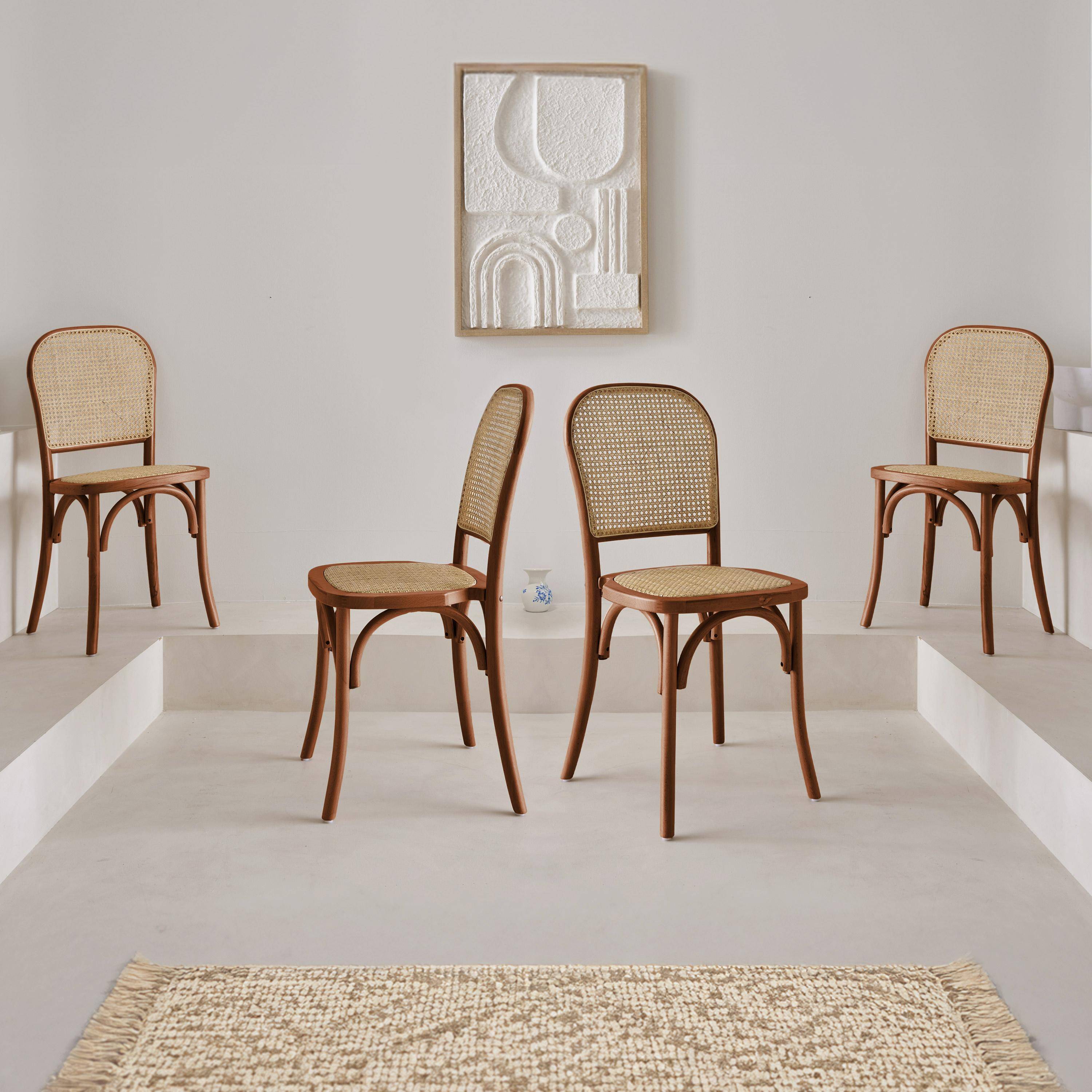 Set di 4 sedie in legno e rattan vintage , Montparnasse, 44.5x48x89.5 cm Photo1