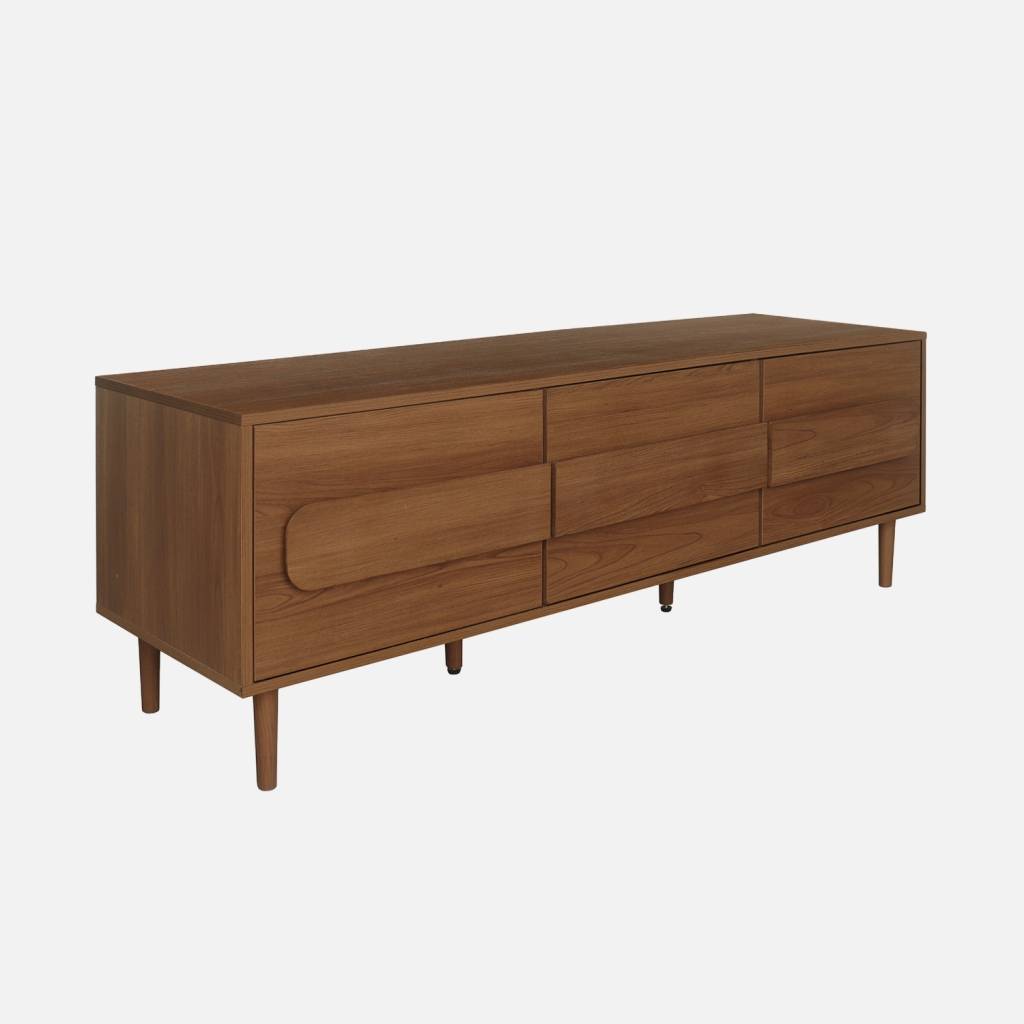 Meuble TV vintage effet bois de noyer 3 portes 150cm