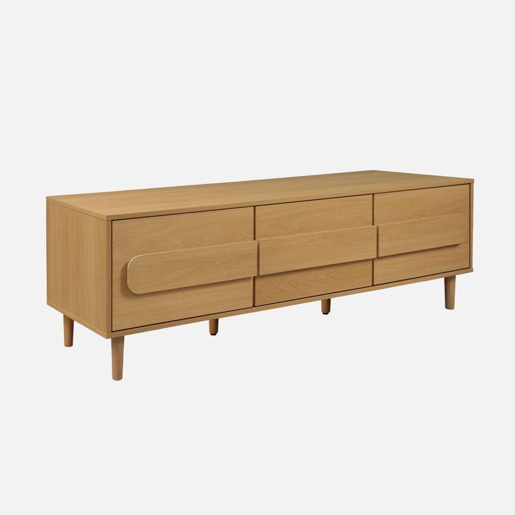 Meuble TV vintage effet bois de chêne 3 portes 150cm