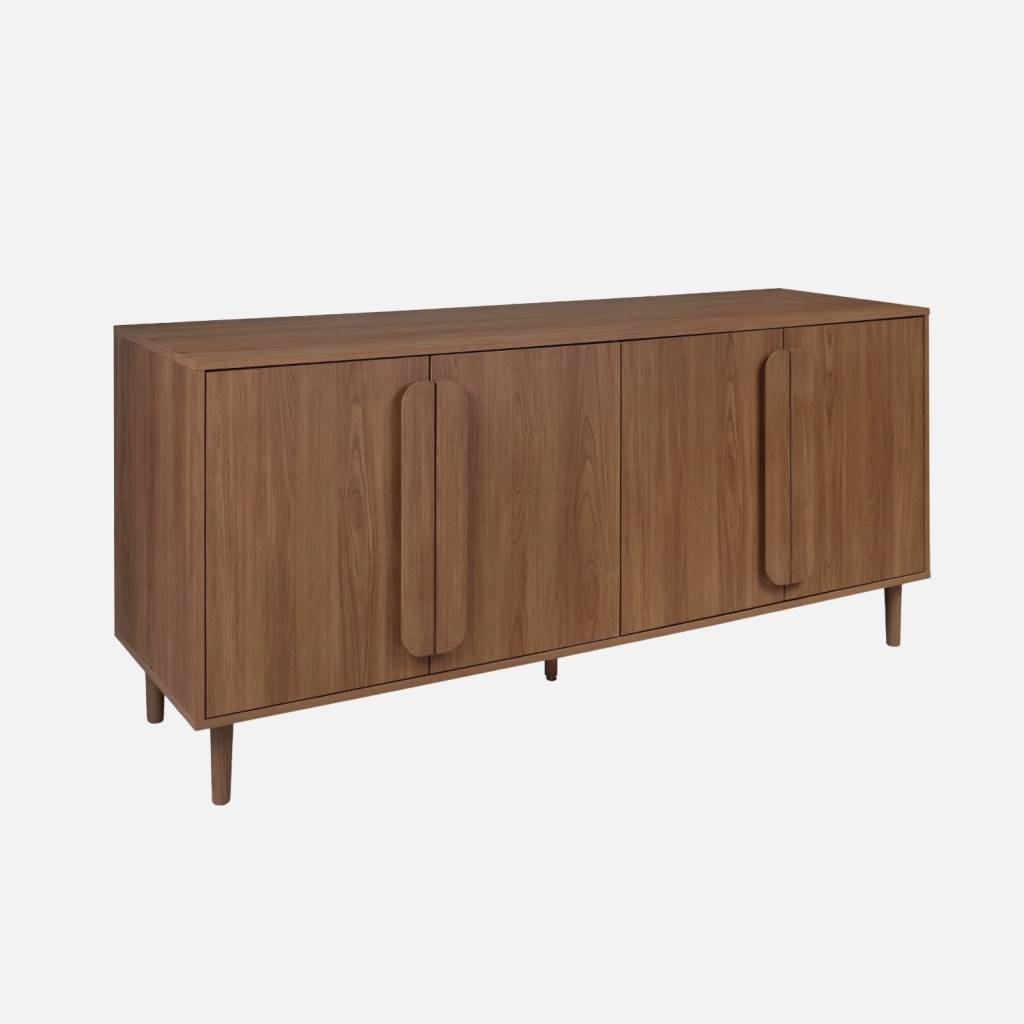 Buffet vintage effet bois de noyer 4 portes 150cm