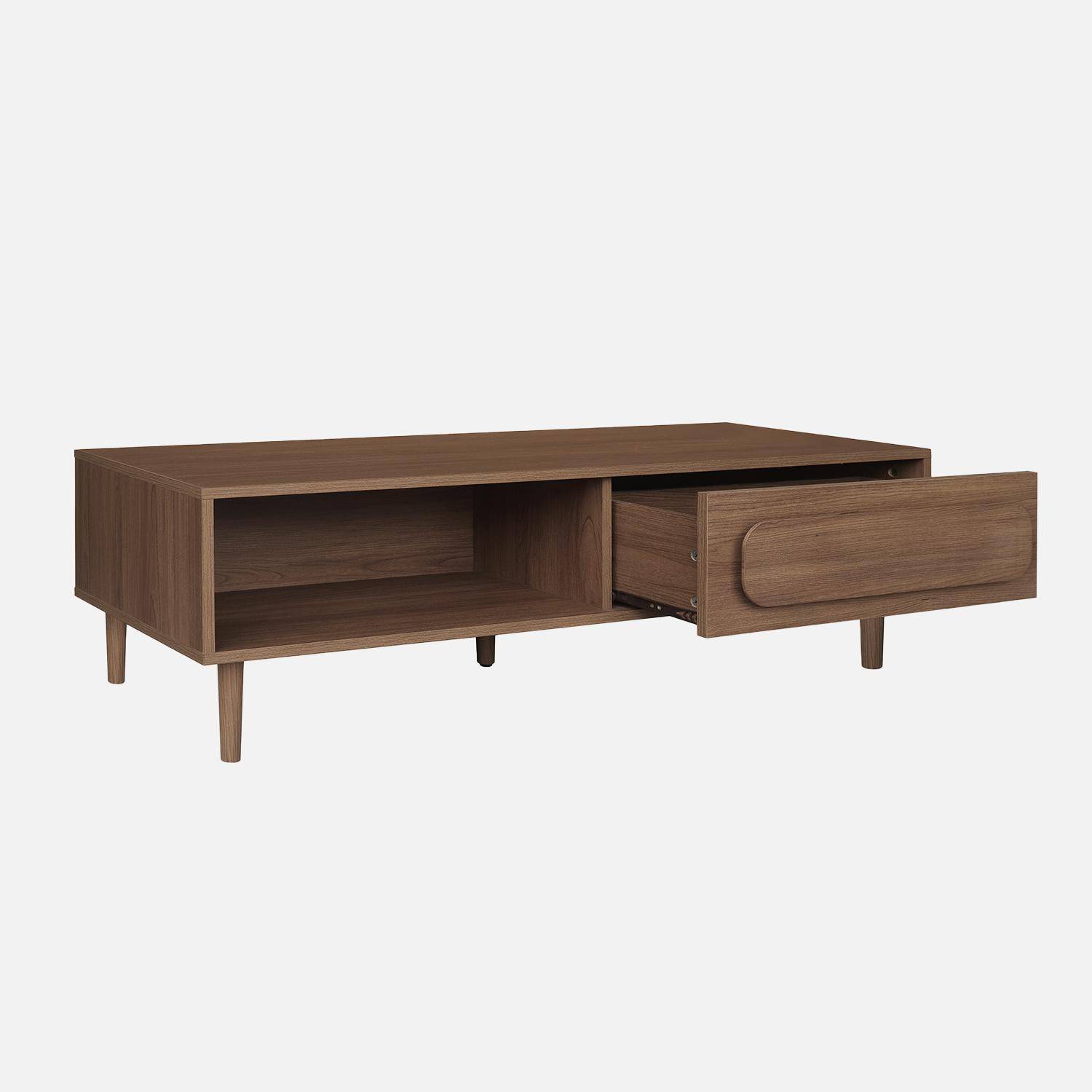 Table basse vintage effet bois de noyer 1 tiroir 2 niches 120cm - Juliana Photo2