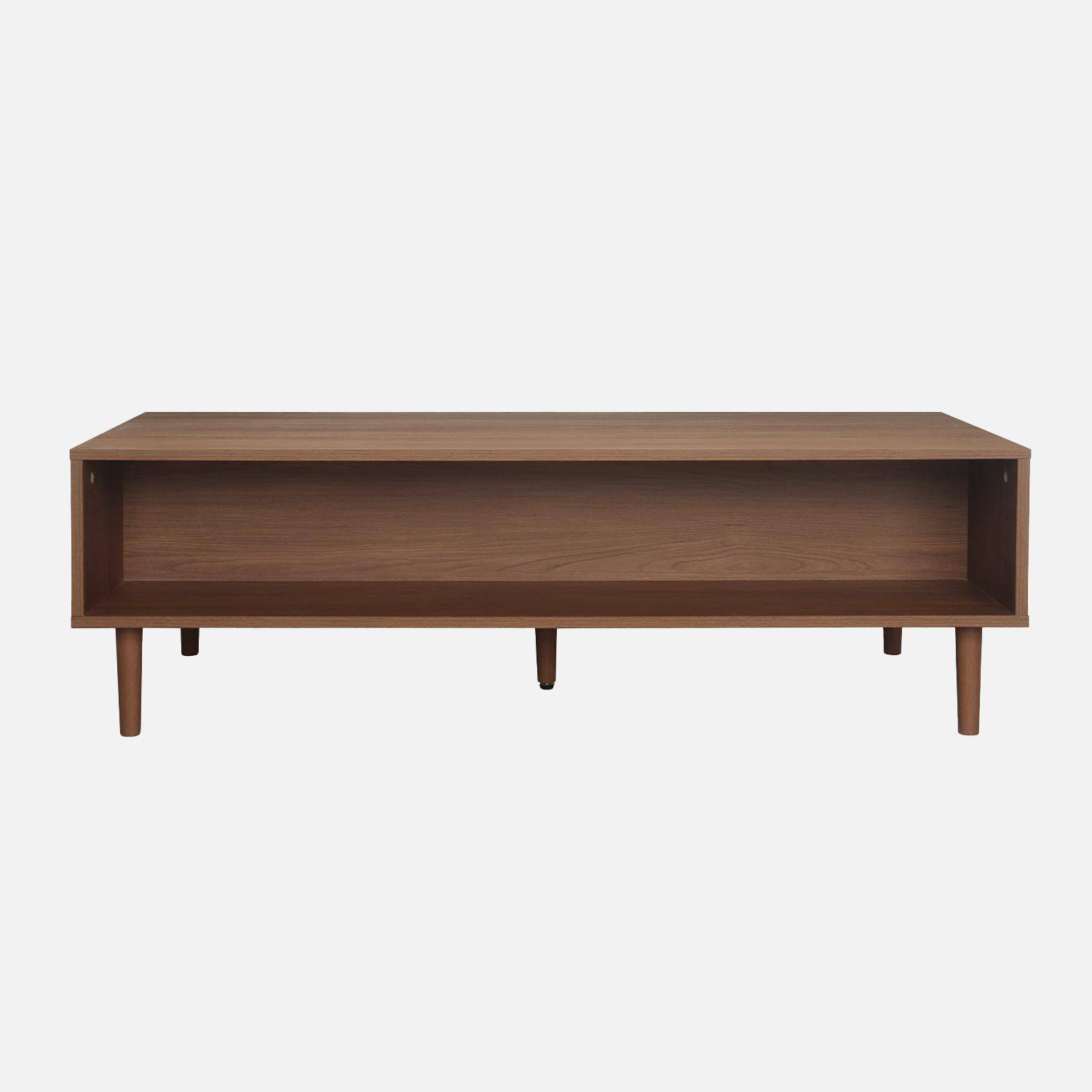 Table basse vintage effet bois de noyer 1 tiroir 2 niches 120cm - Juliana Photo3