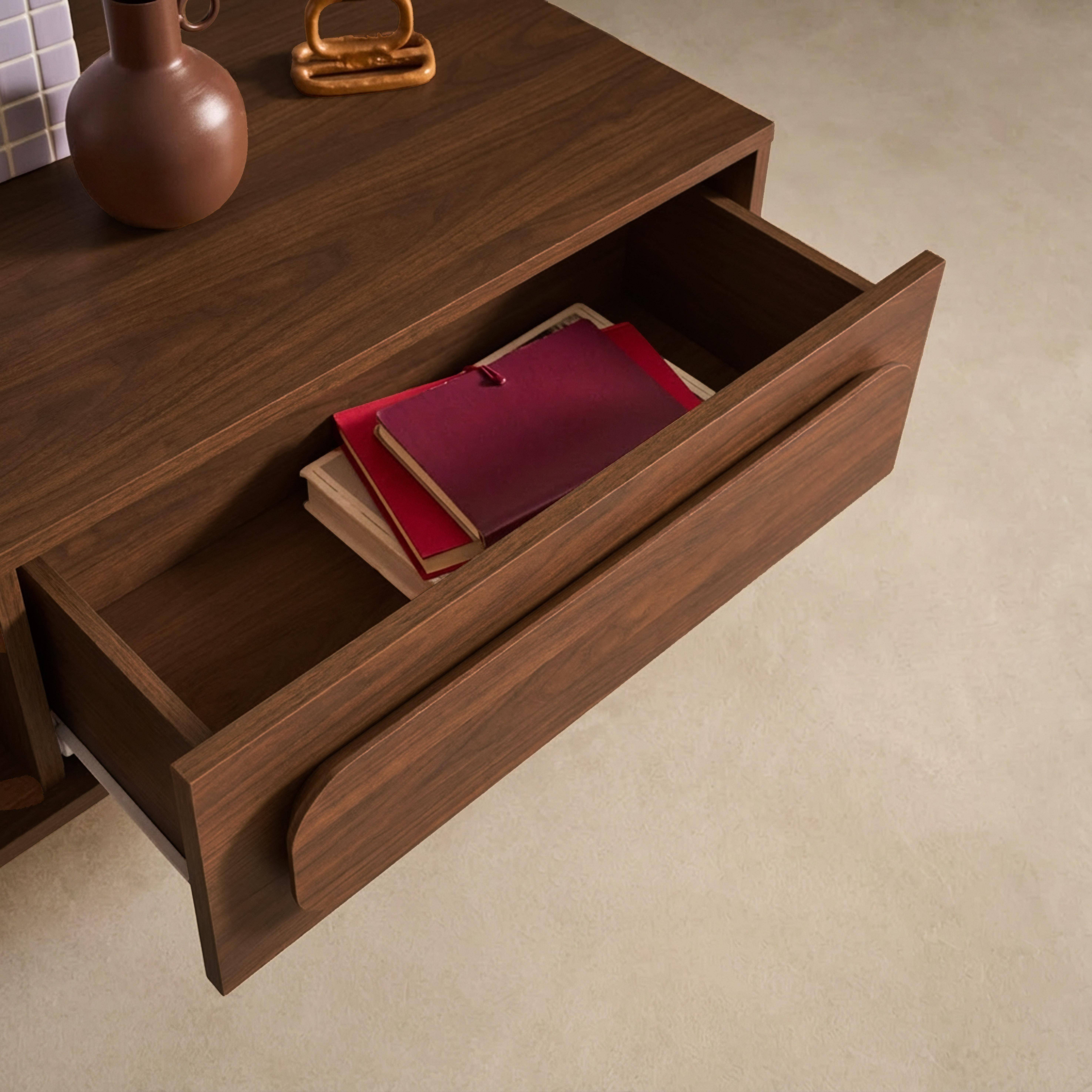 Vintage salontafel walnoothoutlook 1 lade 2 vakken 120x55x38cm - Juliana,sweeek,Photo3