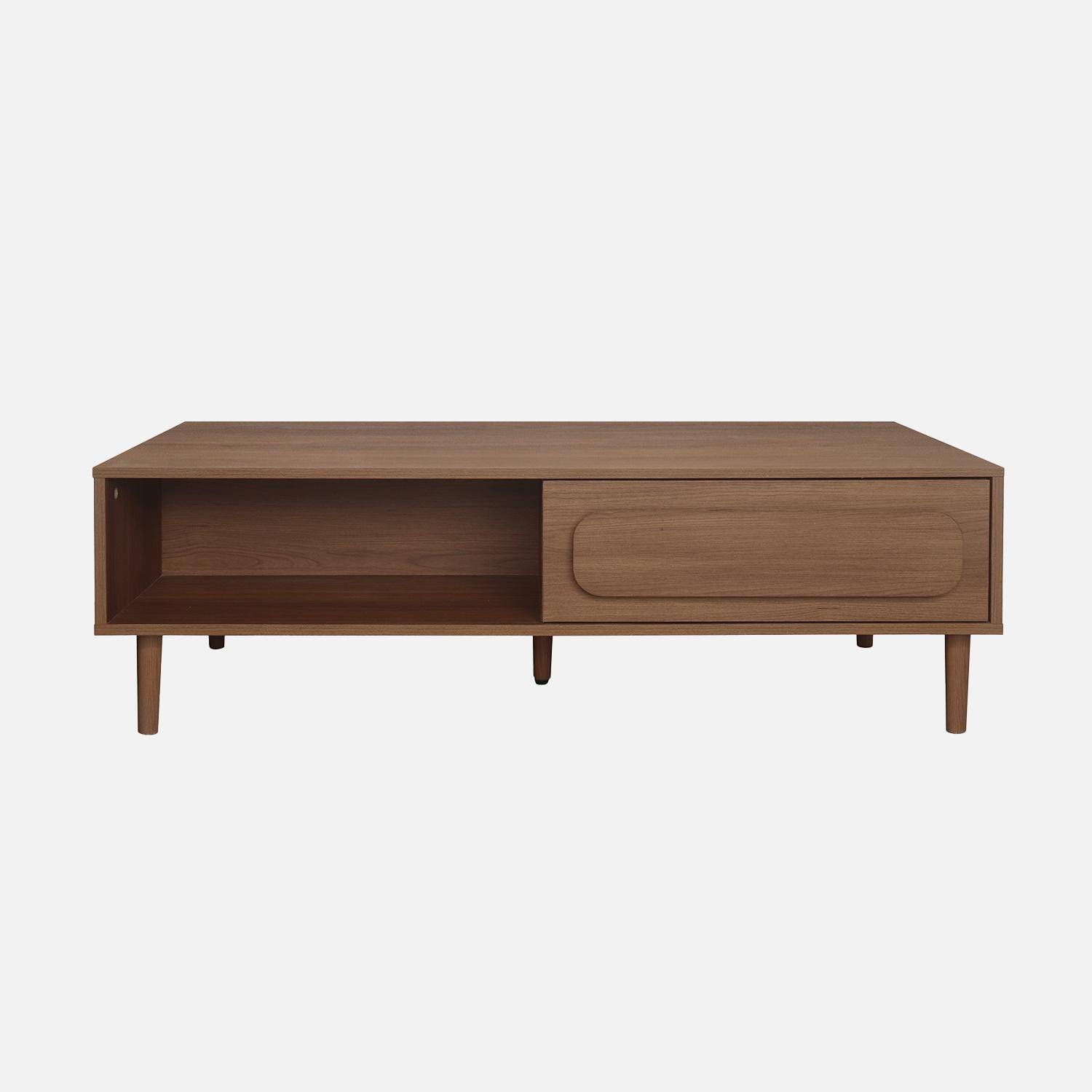 Table basse vintage effet bois de noyer 1 tiroir 2 niches 120cm - Juliana,sweeek,Photo4
