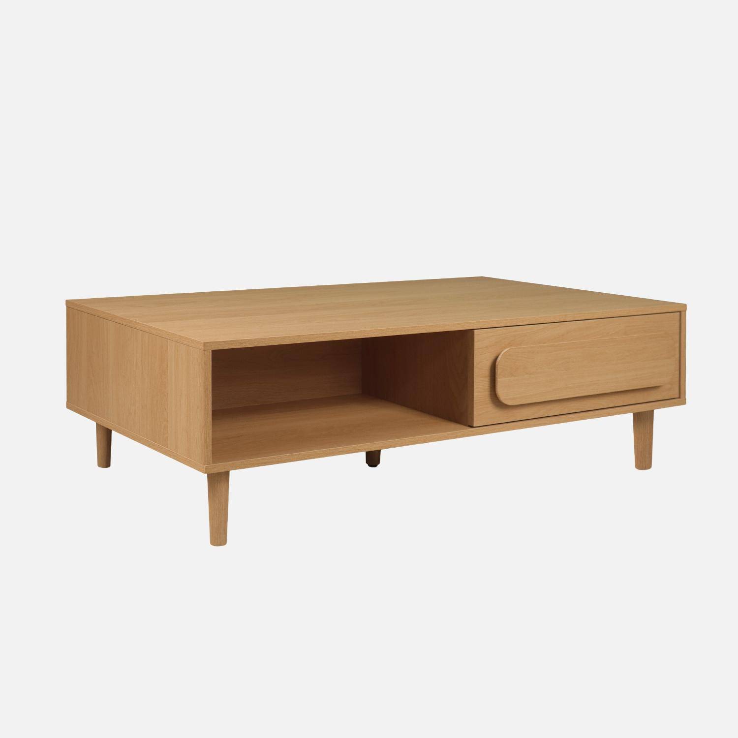 Table basse vintage effet bois de chêne 1 tiroir 2 niches 120cm - Juliana Photo1