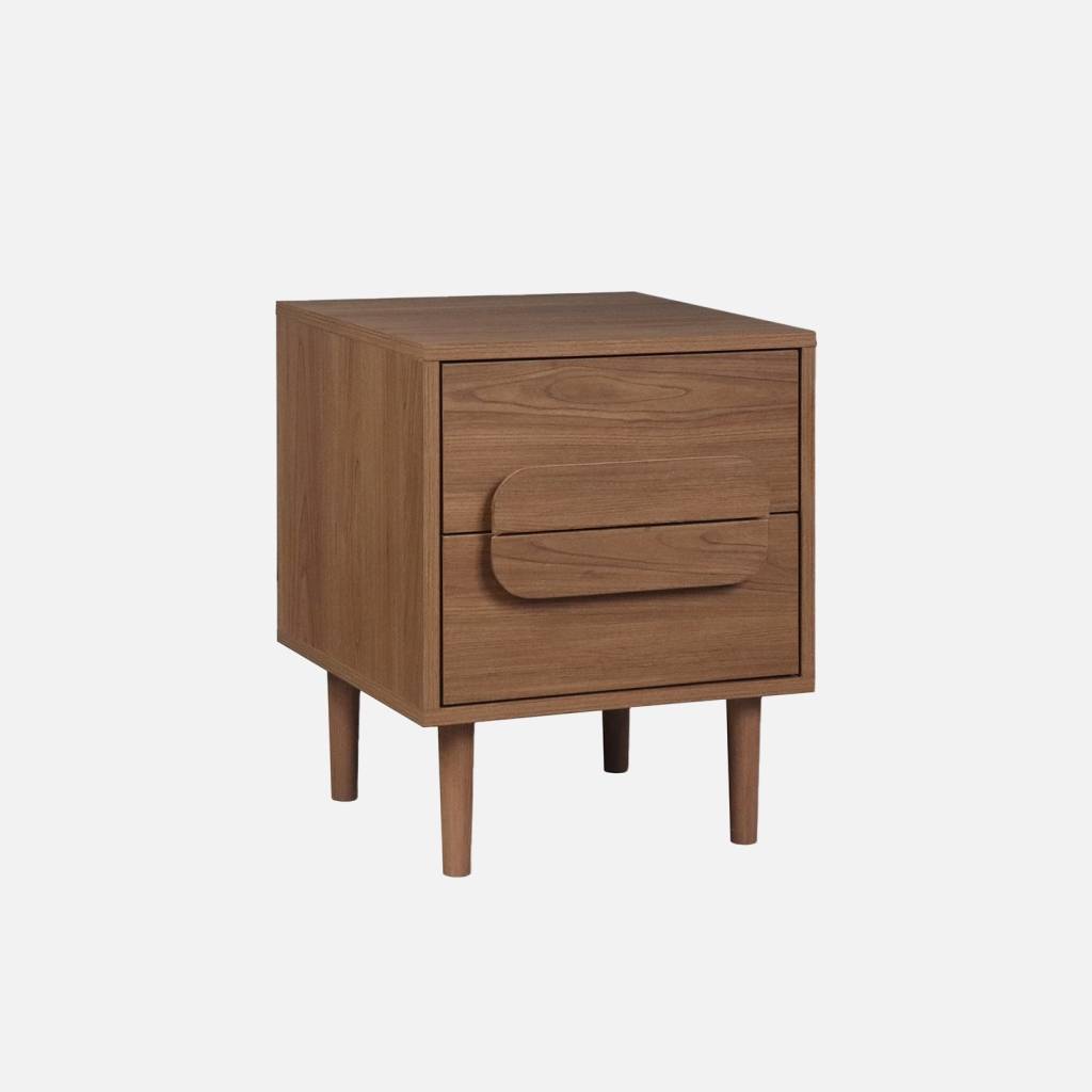 Table de chevet vintage effet bois de noyer 2 tiroirs