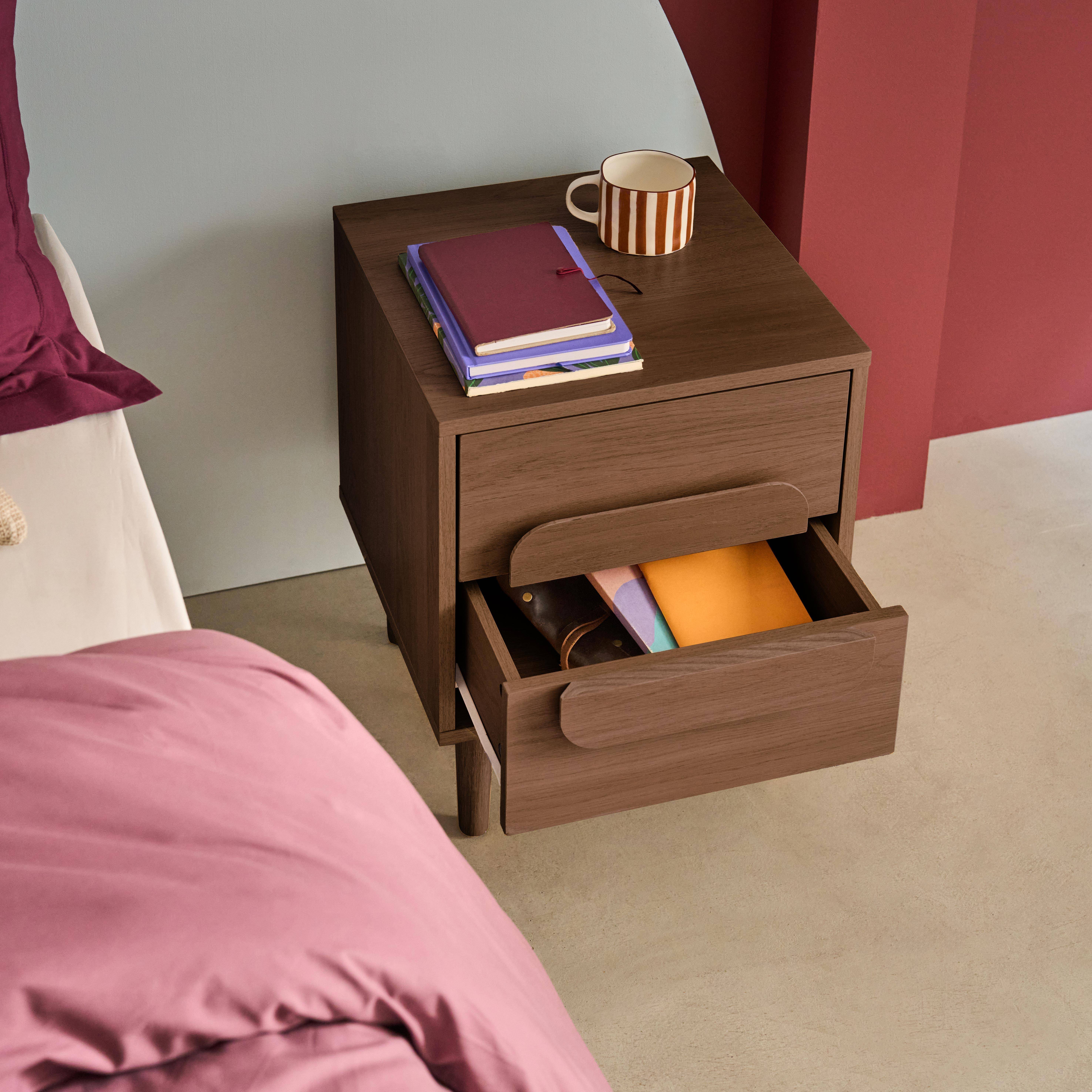 Nachtkastje walnoothoutlook vintage 2 lades L 40 x B 40 x H 50cm - Juliana Photo2