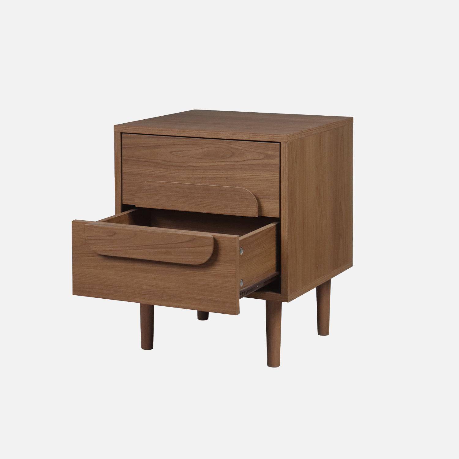 Table de chevet vintage effet bois de noyer 2 tiroirs L 40 x P 40 x H 50cm - Juliana,sweeek,Photo3