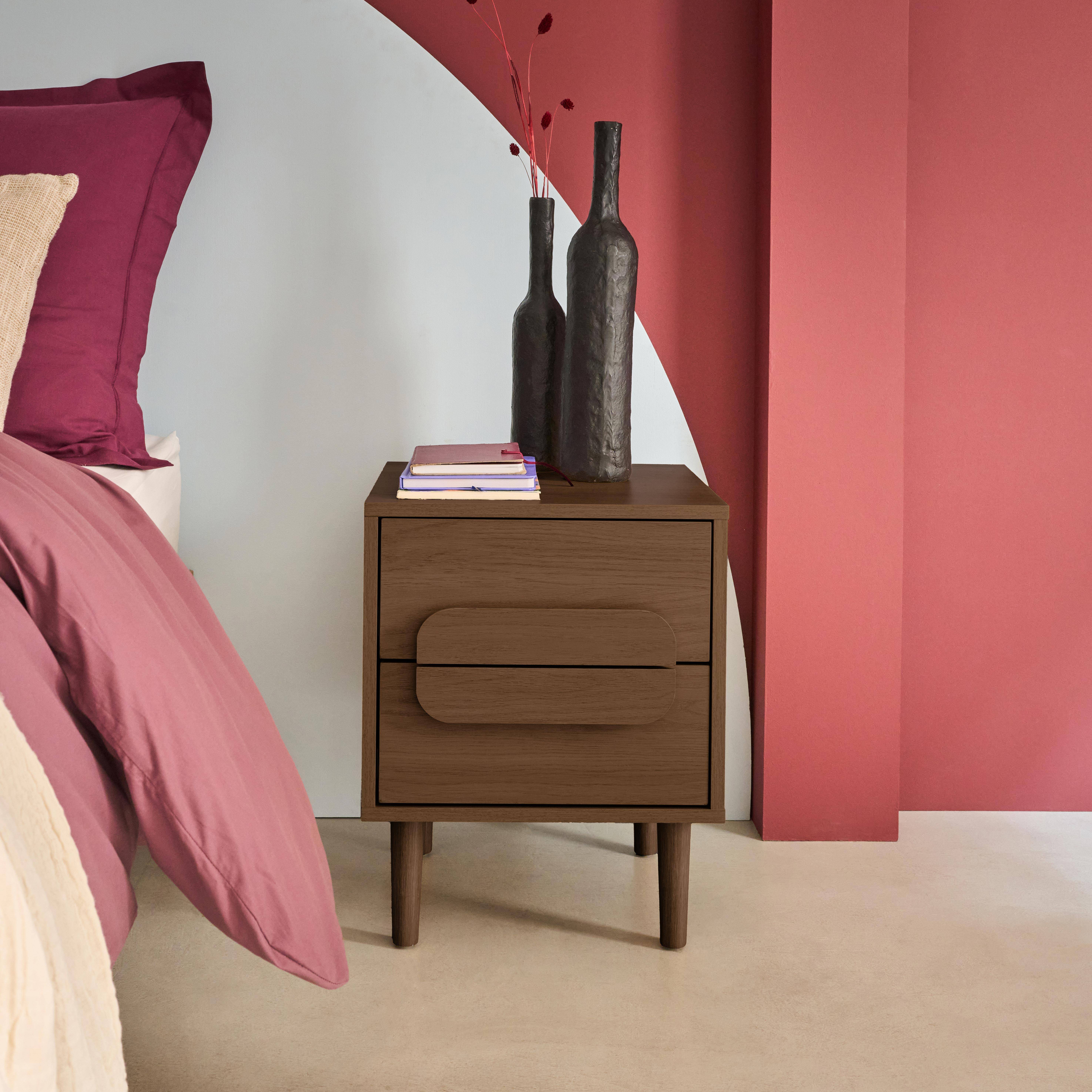 Nachtkastjes walnoothoutdecor vintage 2 lades (set van 2) L 40 x B 40 x H 50cm - Juliana,sweeek,Photo2