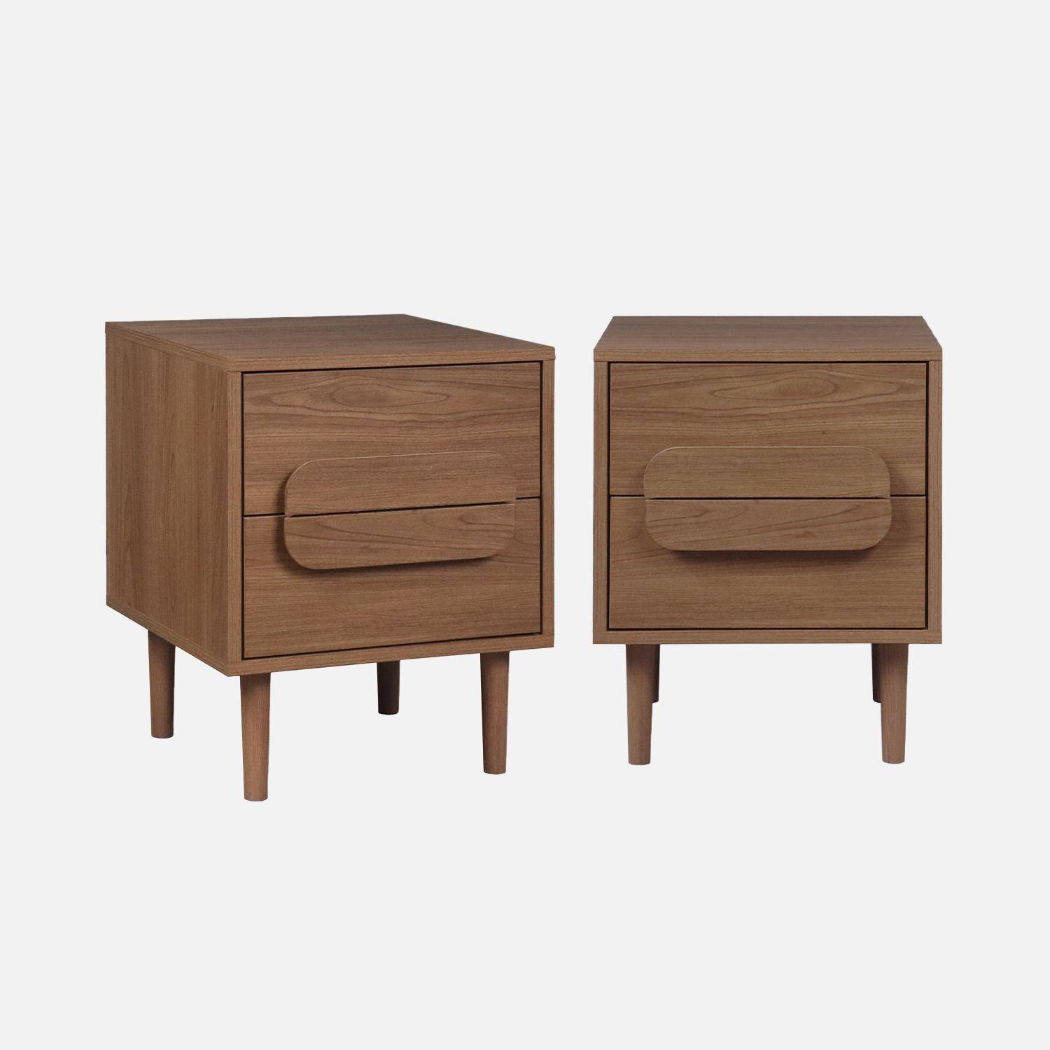Lot de 2 tables de chevet vintage effet bois de noyer 2 tiroirs L 40 x P 40 x H 50cm - Juliana Photo1