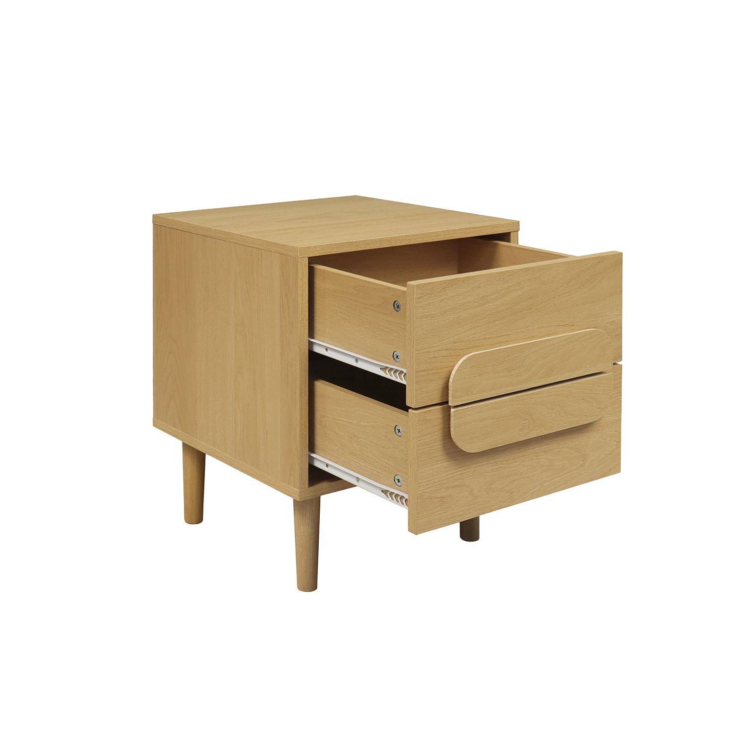 Lot de 2 tables de chevet vintage décor bois de chêne 2 tiroirs L 40 x P 40 x H 50cm - Juliana,sweeek,Photo5