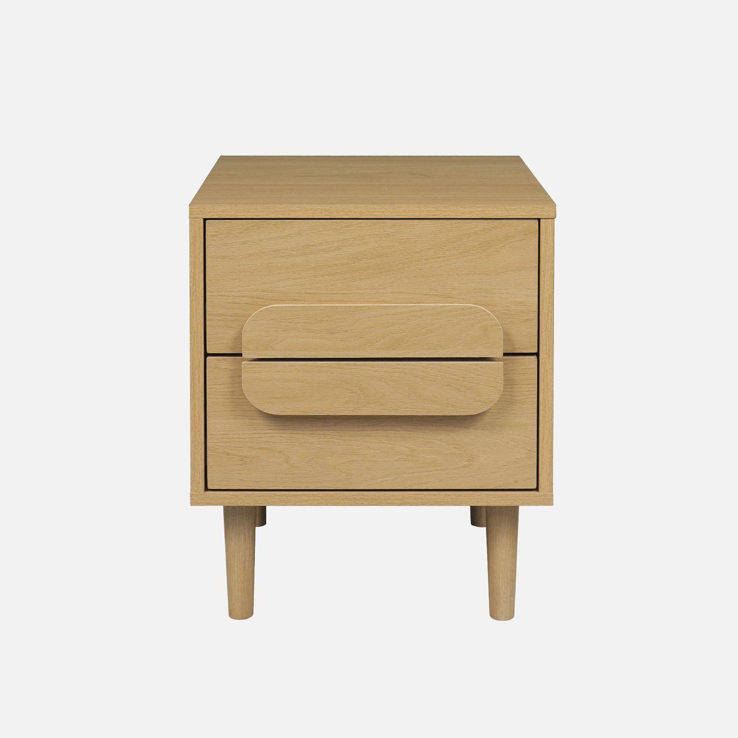 Lot de 2 tables de chevet vintage effet bois de chêne 2 tiroirs L 40 x P 40 x H 50cm - Juliana Photo3