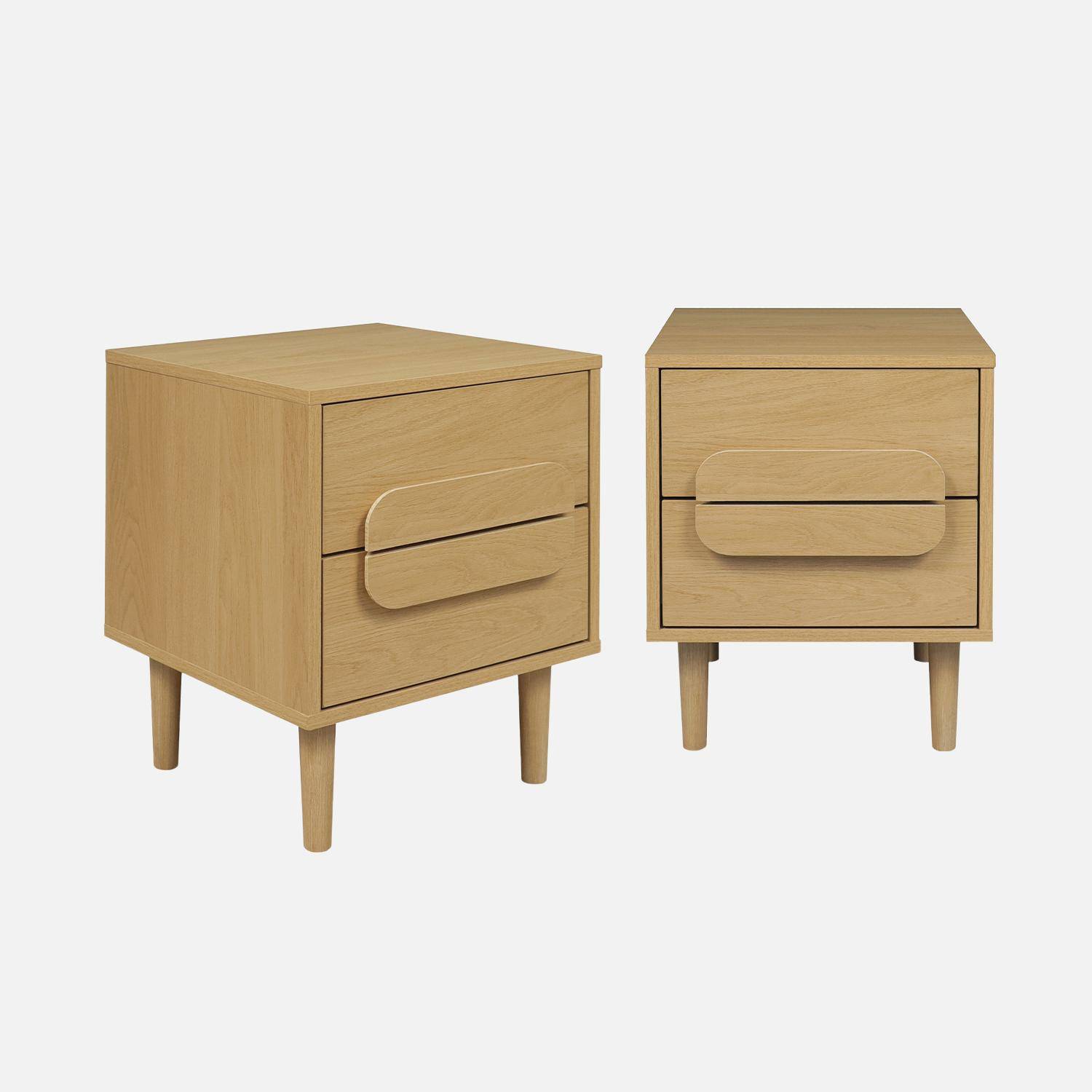 Lot de 2 tables de chevet vintage décor bois de chêne 2 tiroirs L 40 x P 40 x H 50cm - Juliana,sweeek,Photo2