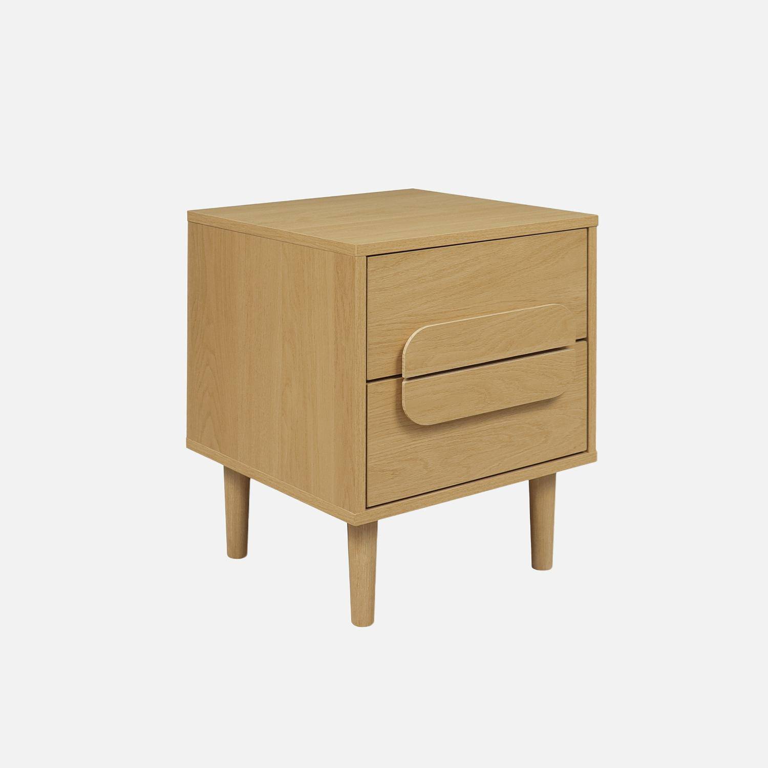 Lot de 2 tables de chevet vintage effet bois de chêne 2 tiroirs L 40 x P 40 x H 50cm - Juliana,sweeek,Photo2