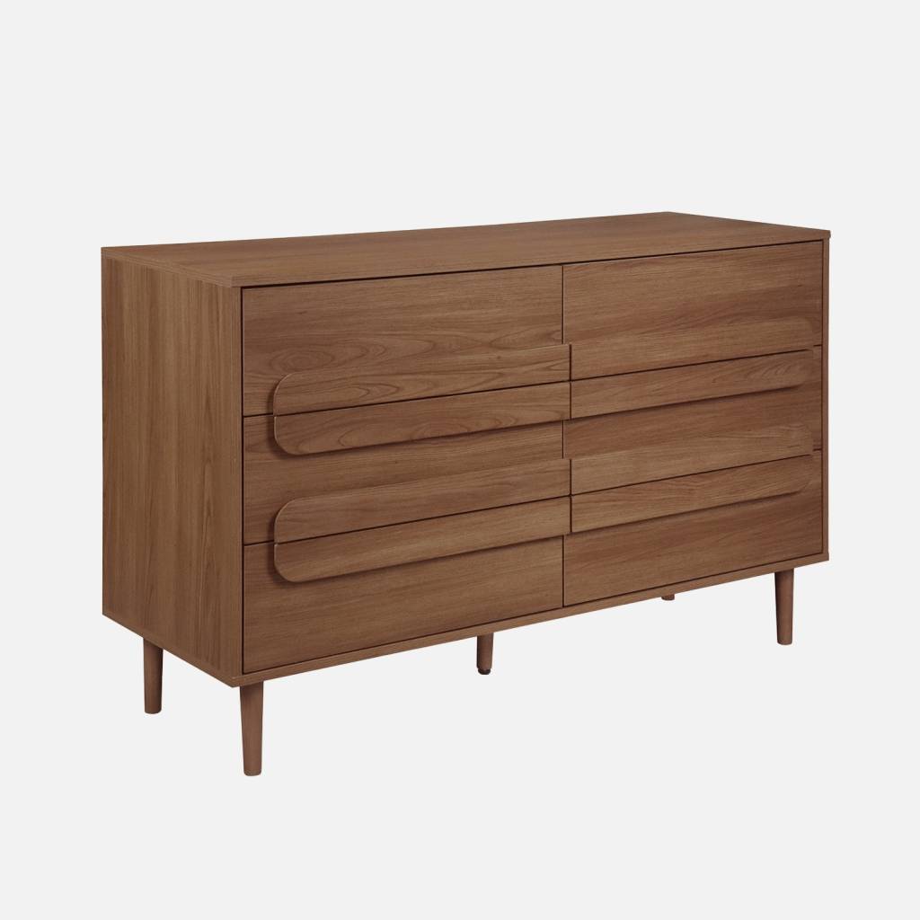 Commode vintage effet bois de noyer 6 tiroirs